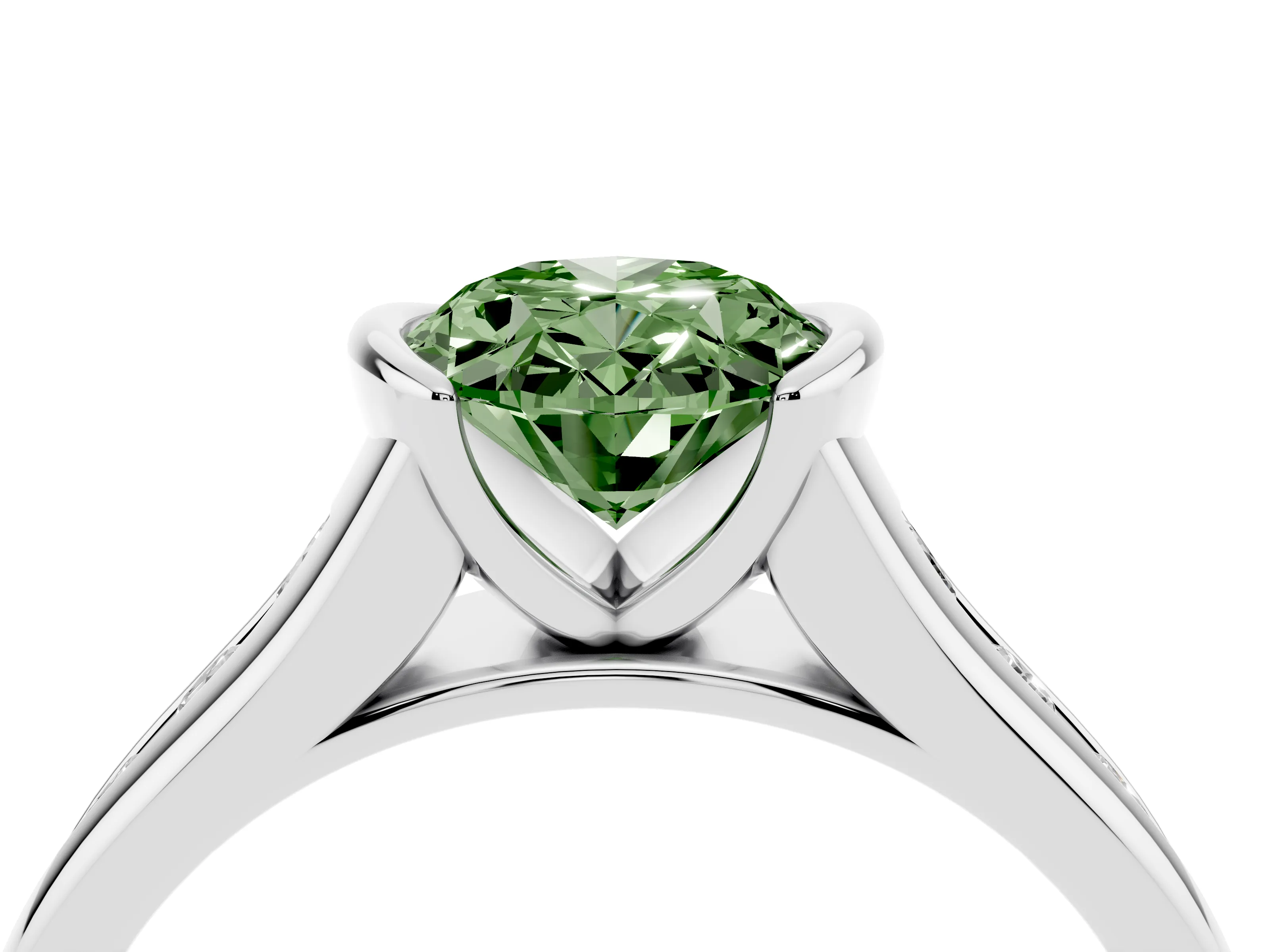 Fancy Green Oval Cut Diamond Bezel-Set Solitaire Ring Set in Silver with Channel-Set Band