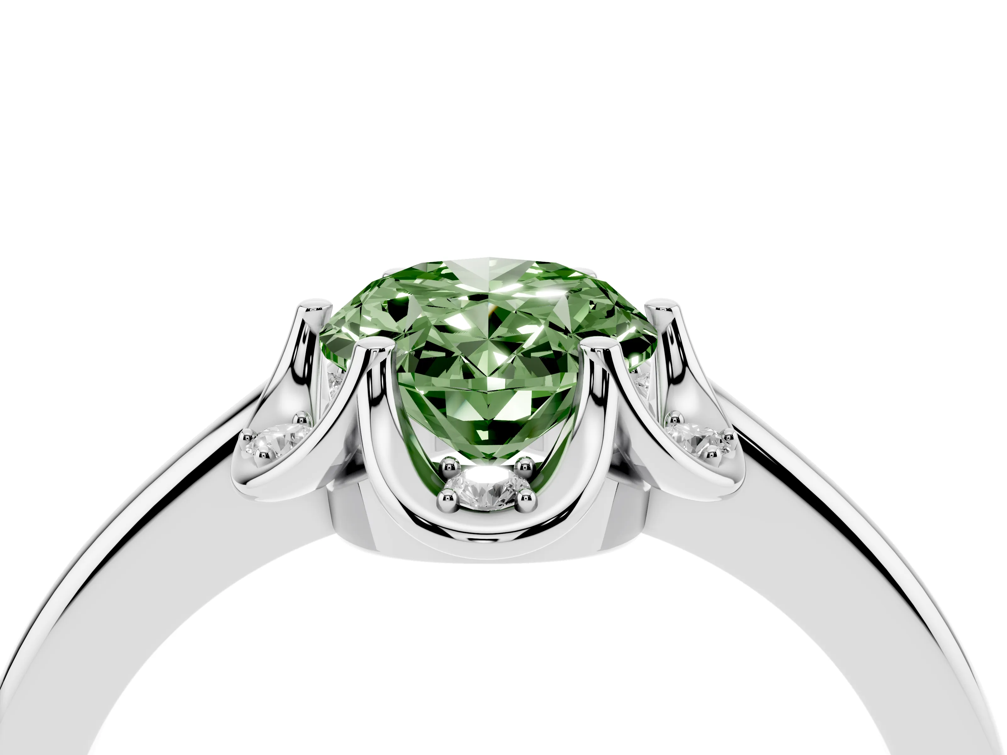 Fancy Green Oval Cut Diamond Round Cluster Halo Ring Set in Platinum with Solitaire Band and Prong Setting