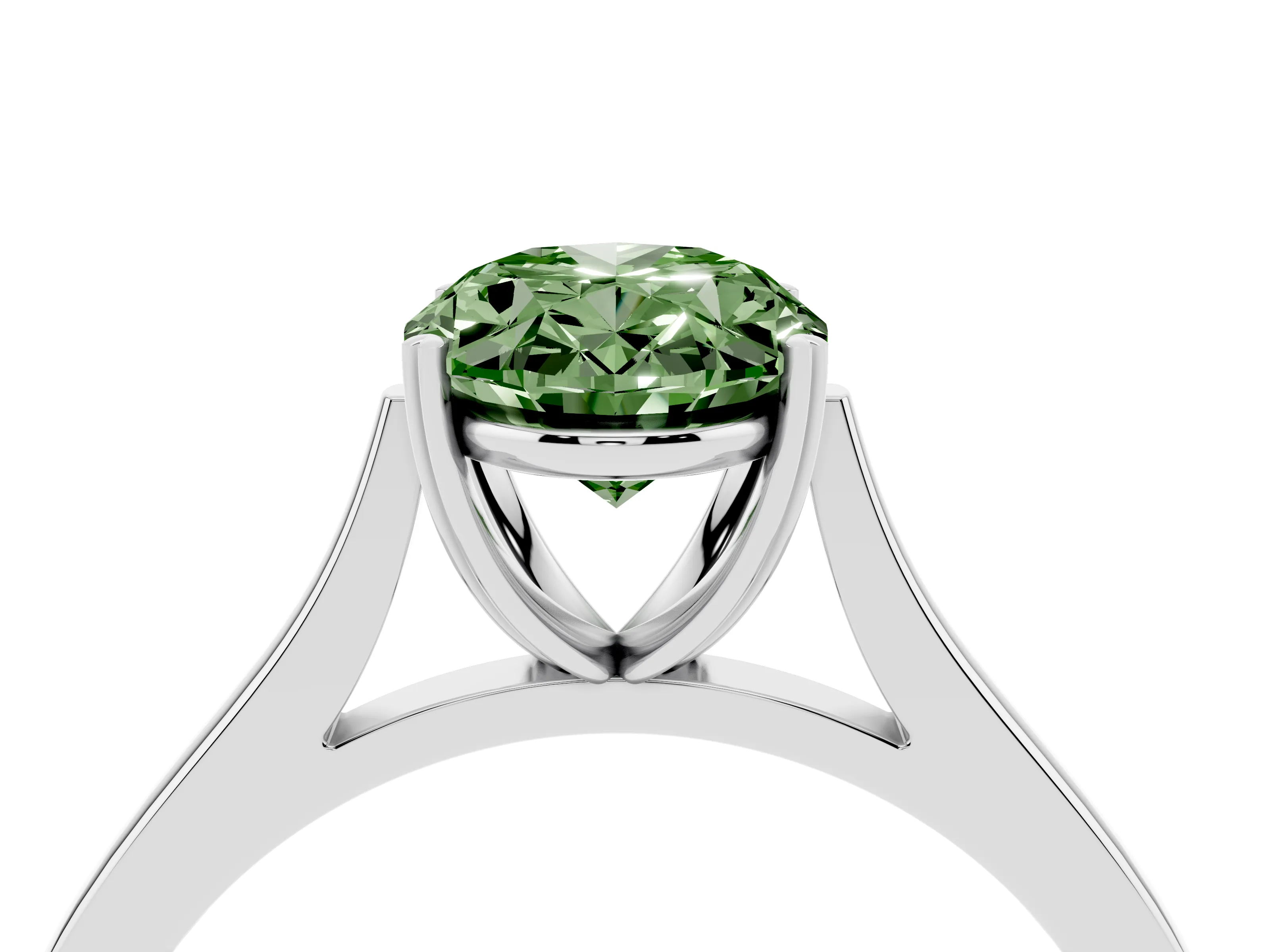 Fancy Green Oval Cut Diamond Solitaire Heart Prong Engagement Ring Set in Platinum with Tapered Band