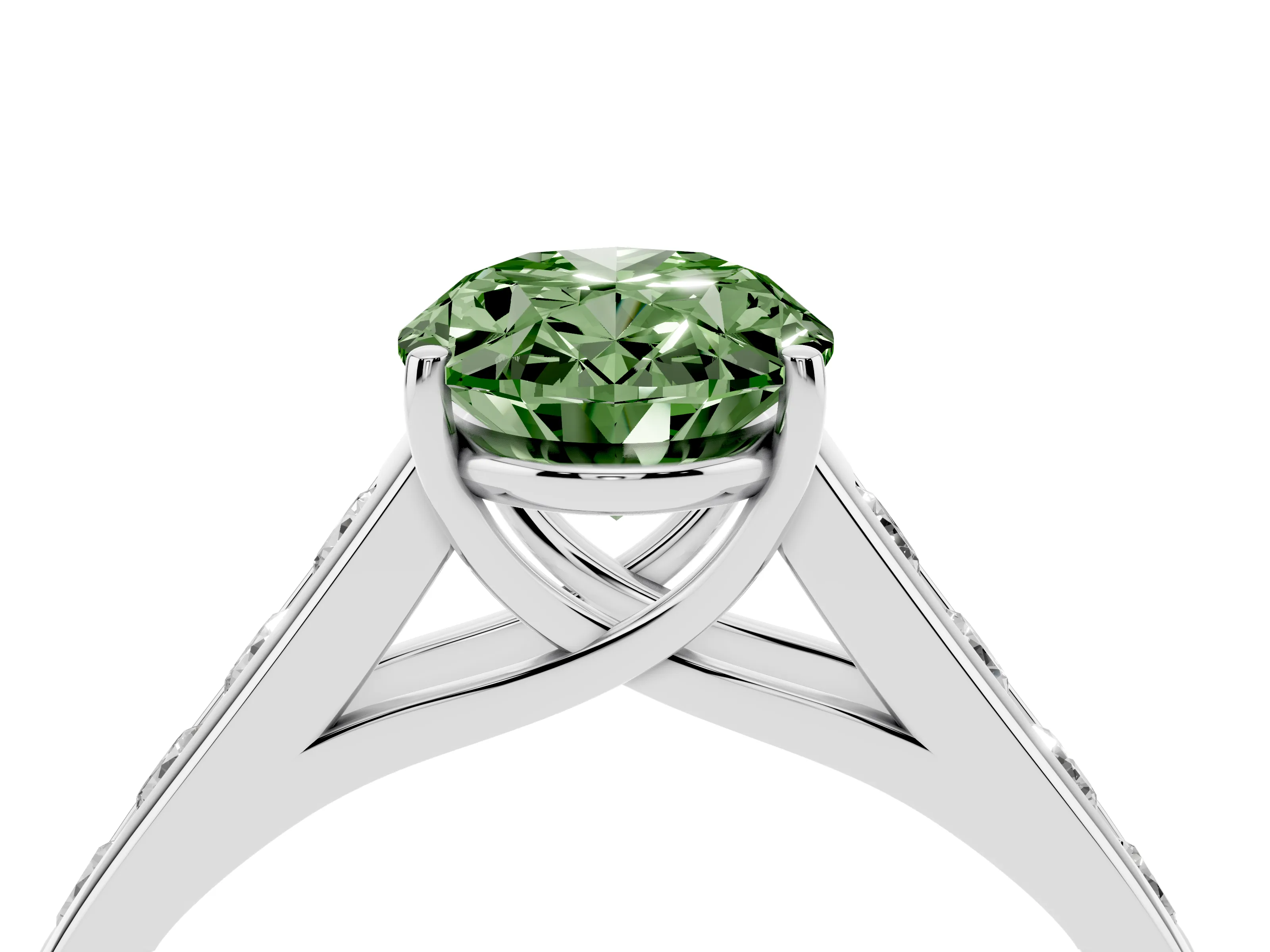 Fancy Green Oval Cut Diamond Solitaire Channel-Set Engagement Ring Set in Silver with Prong Setting