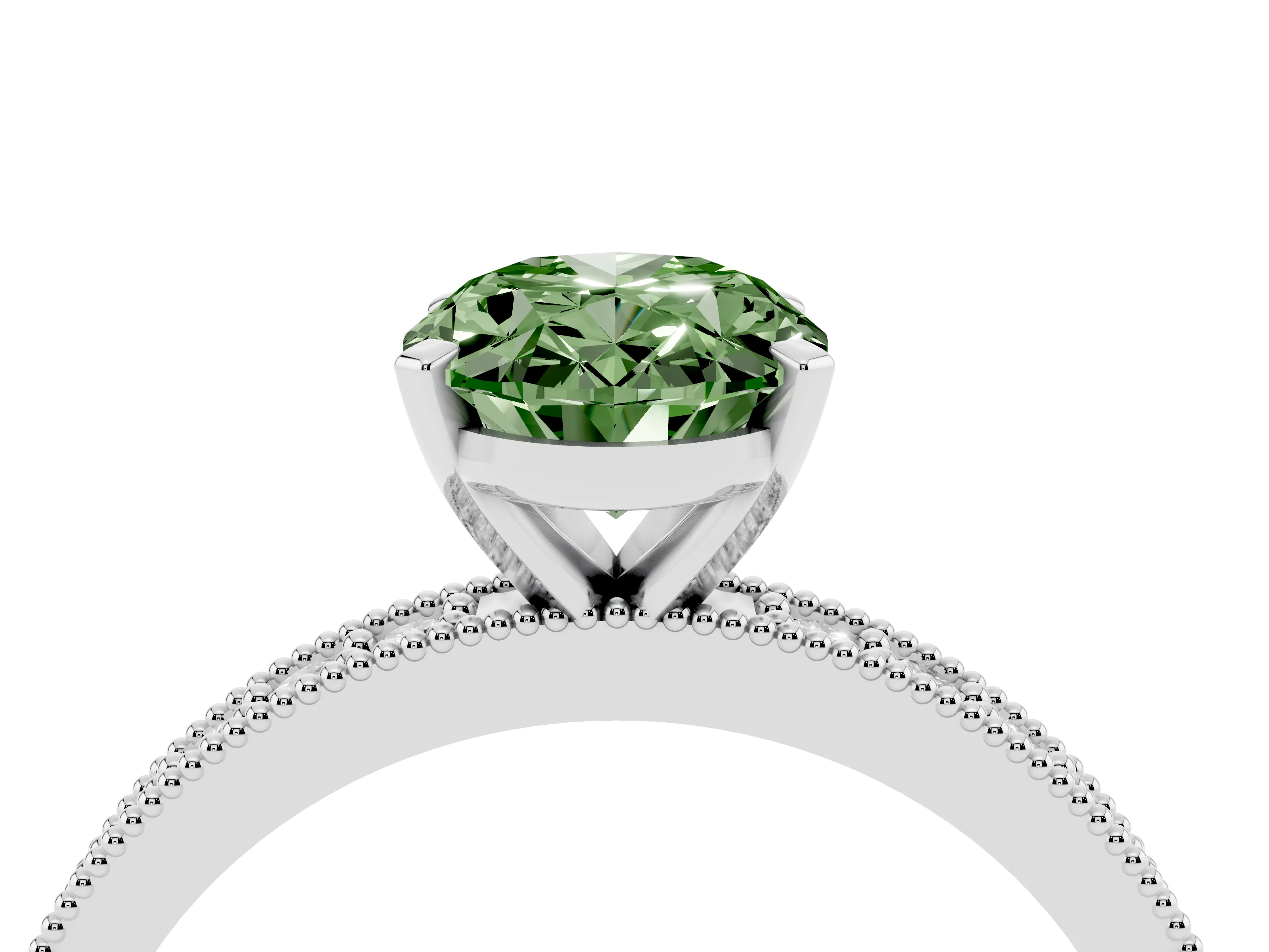 Fancy Green Oval Cut Diamond Milgrain Pavé Engagement Ring Set in Platinum with Prong Setting