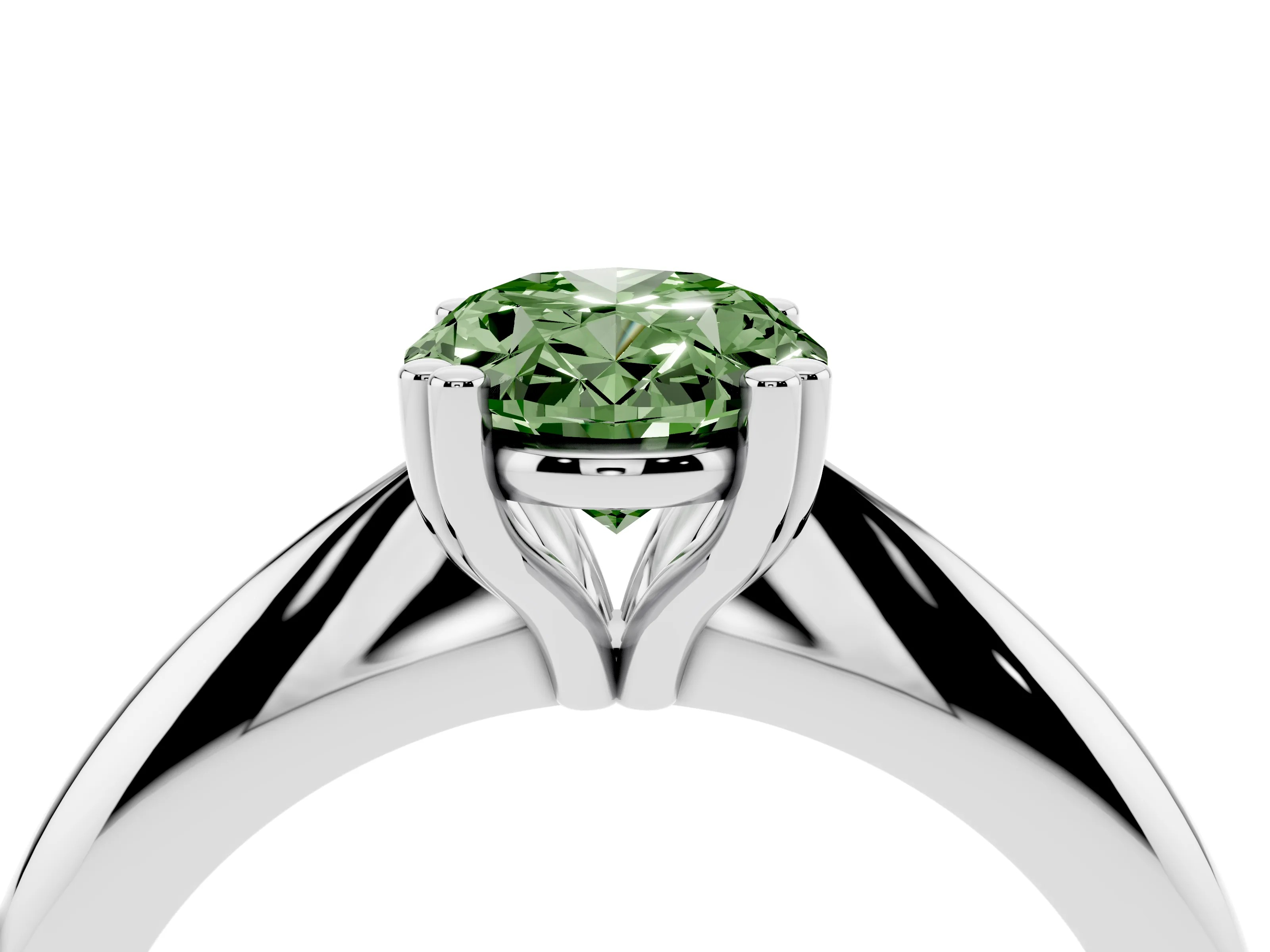 Fancy Green Oval Cut Diamond Solitaire Engagement Ring Set in Platinum with Tapered Band and Prong Setting