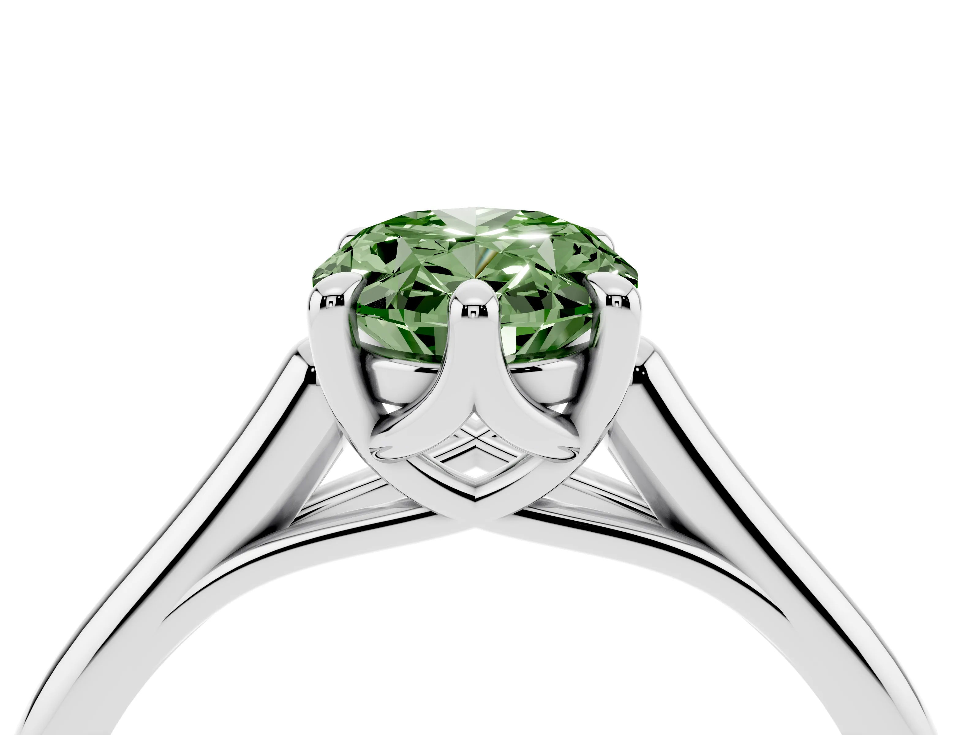 Fancy Green Oval Cut Diamond Solitaire Engagement Ring Set in Platinum with Prong Setting and Plain Classic Band