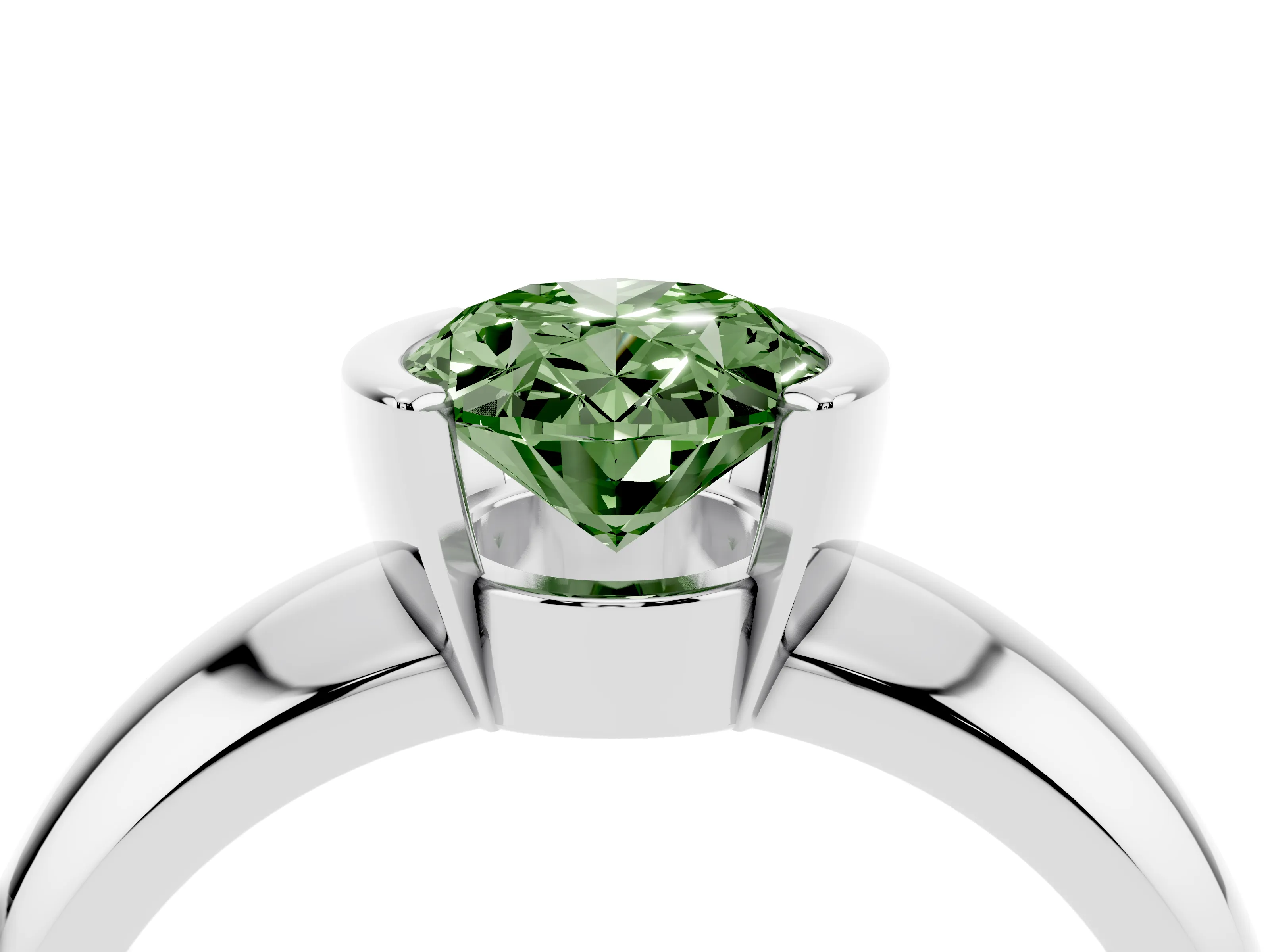 Fancy Green Oval Cut Diamond Solitaire Tension Set Ring Set in Silver with Wide Band