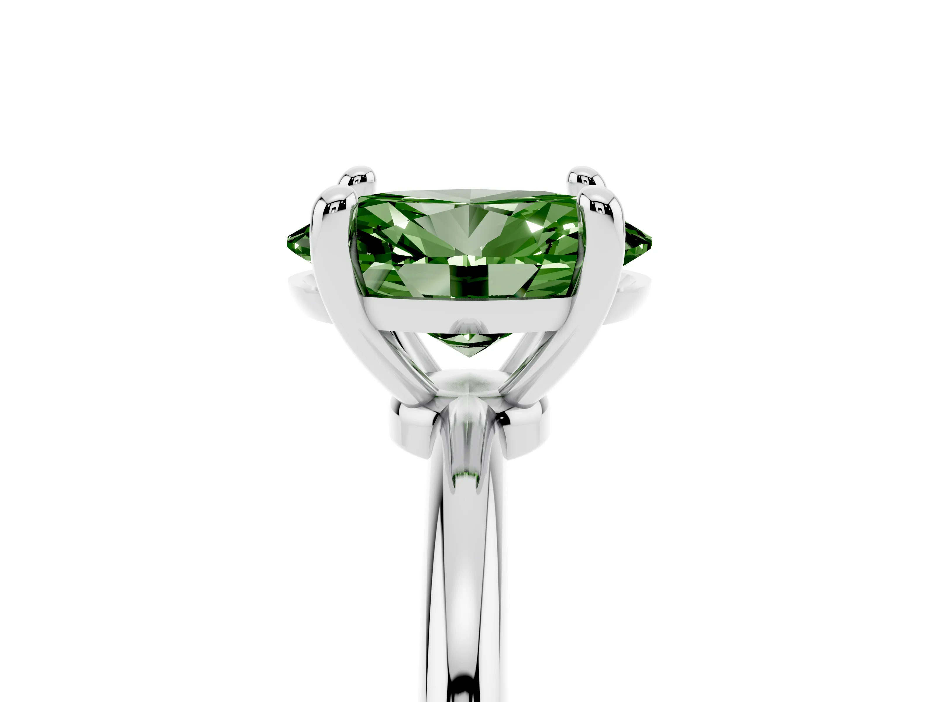Fancy Green Oval Cut Diamond Solitaire Ring Set in White gold with Secure Prong Setting on a Classic Band