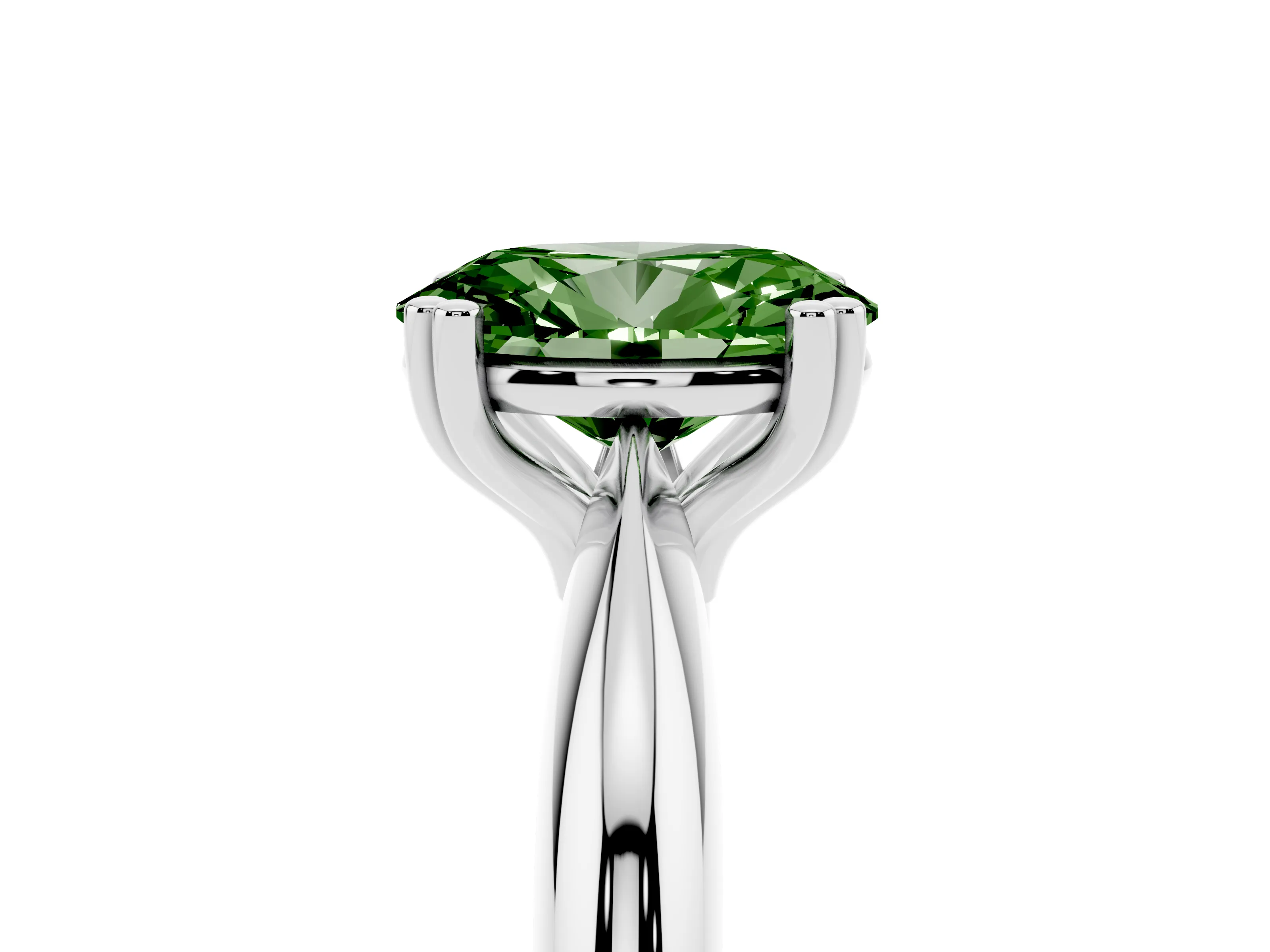 Fancy Green Oval Cut Diamond Solitaire Engagement Ring Set in Platinum with Tapered Band and Prong Setting