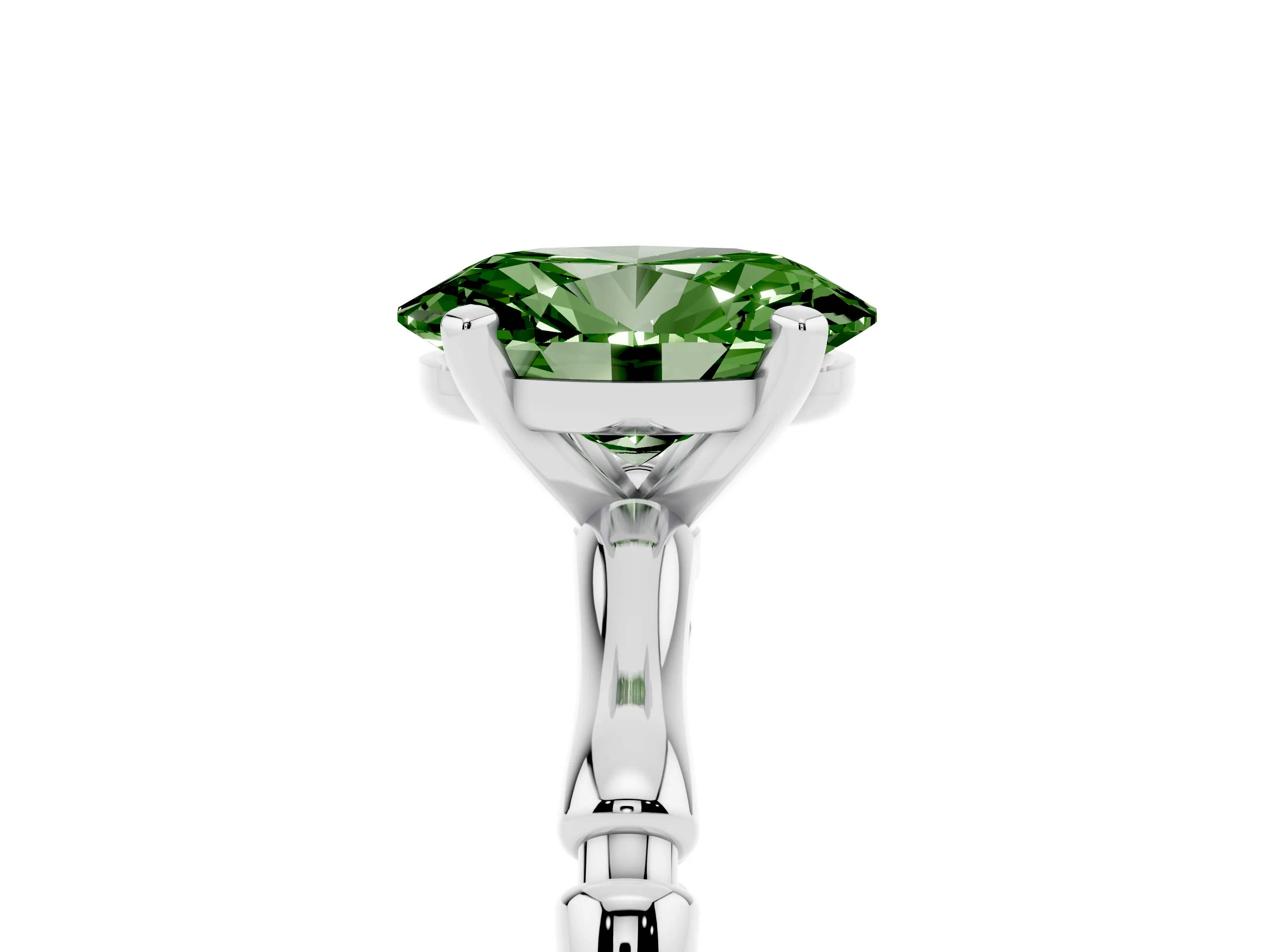 Fancy Green Oval Cut Diamond Solitaire Ring Set in Platinum with Bamboo Band and Prong Setting