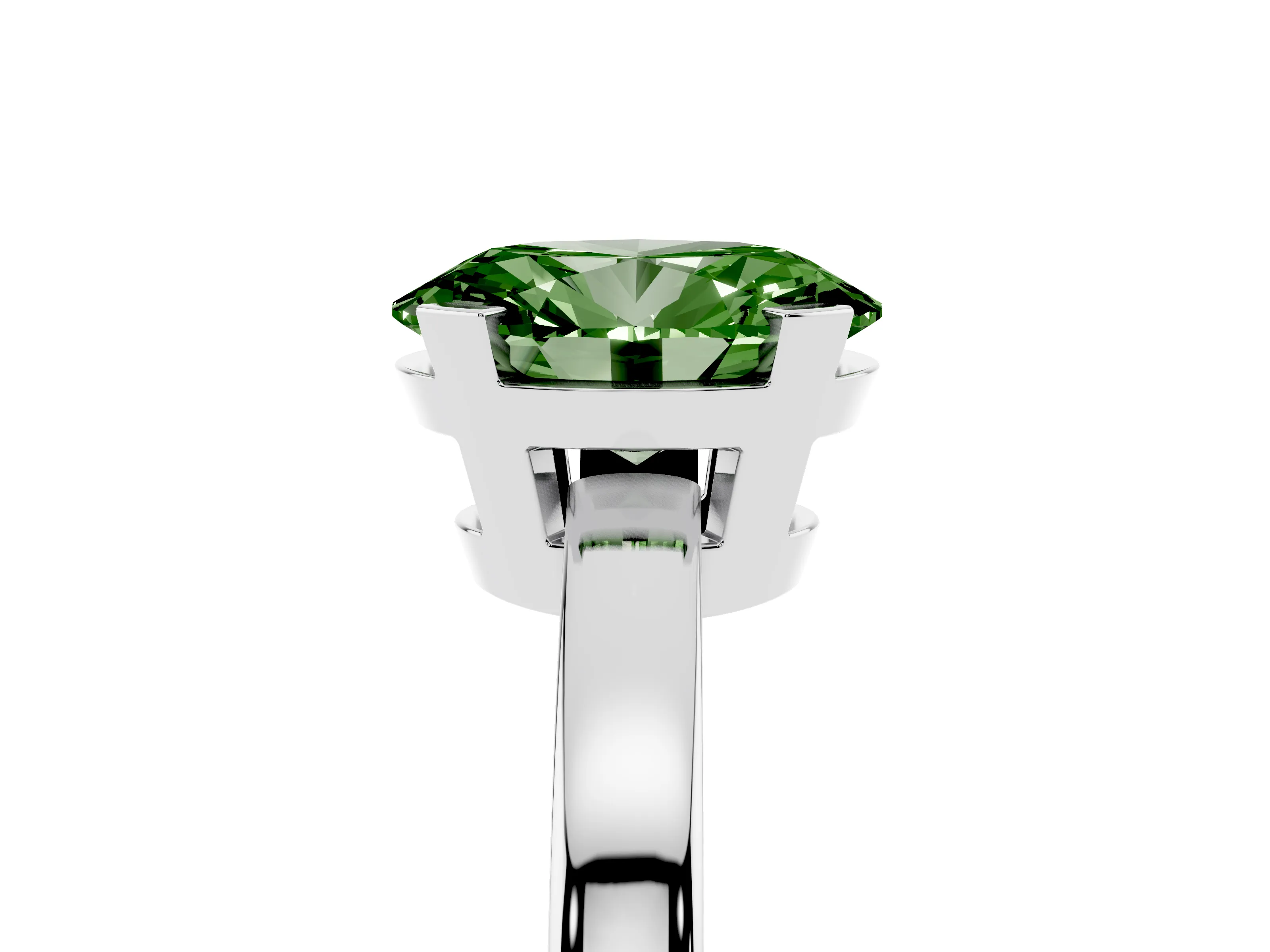 Fancy Green Oval Cut Diamond Solitaire Ring Set in Platinum with Prong Head and Smooth Polished Band