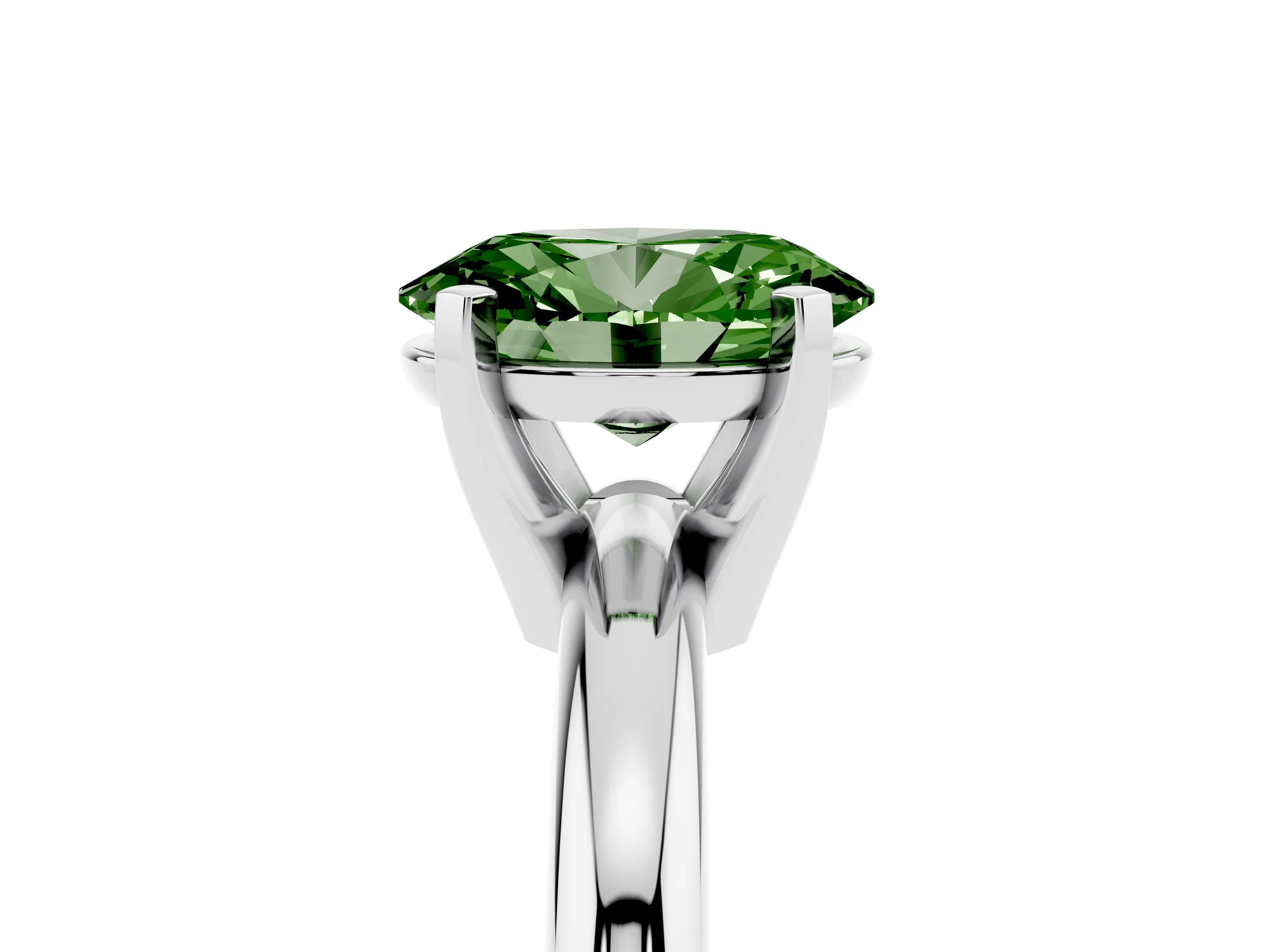 Fancy Green Oval Cut Diamond Solitaire Engagement Ring Set in White gold with Round Band and Prong Setting