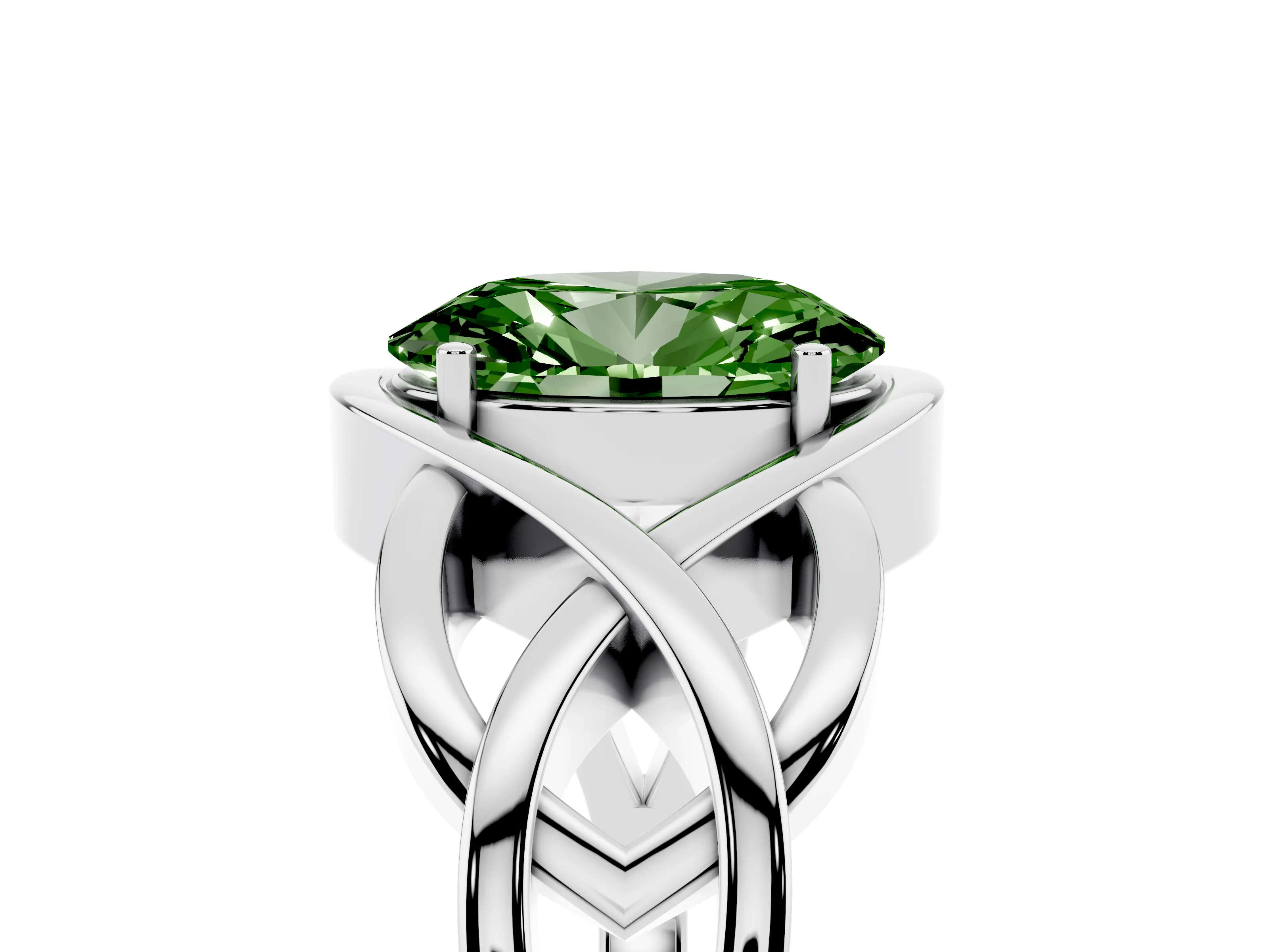 Fancy Green Oval Cut Diamond Solitaire Ring Set in Platinum with Intertwined Band