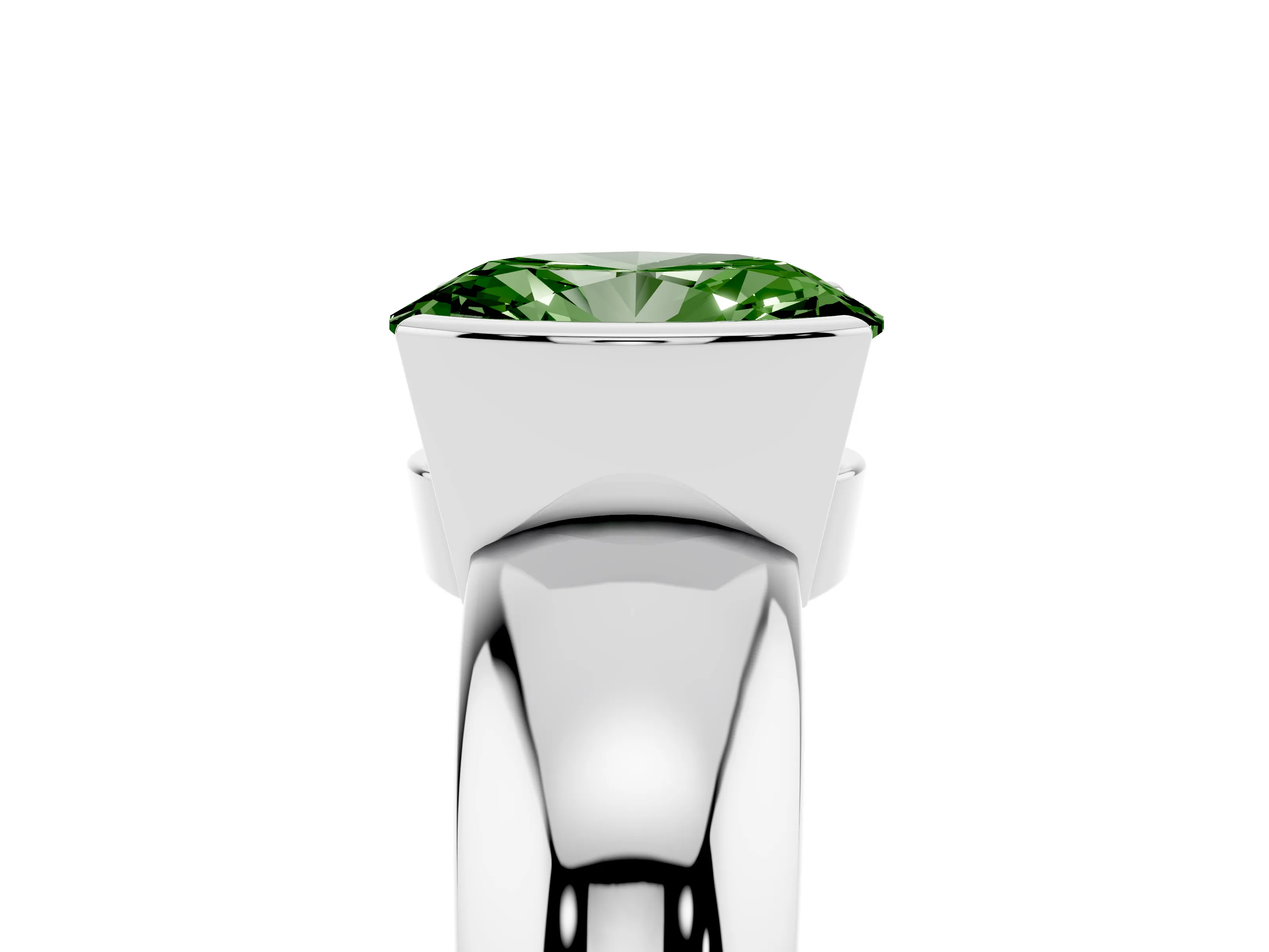 Fancy Green Oval Cut Diamond Solitaire Tension Set Ring Set in Silver with Wide Band