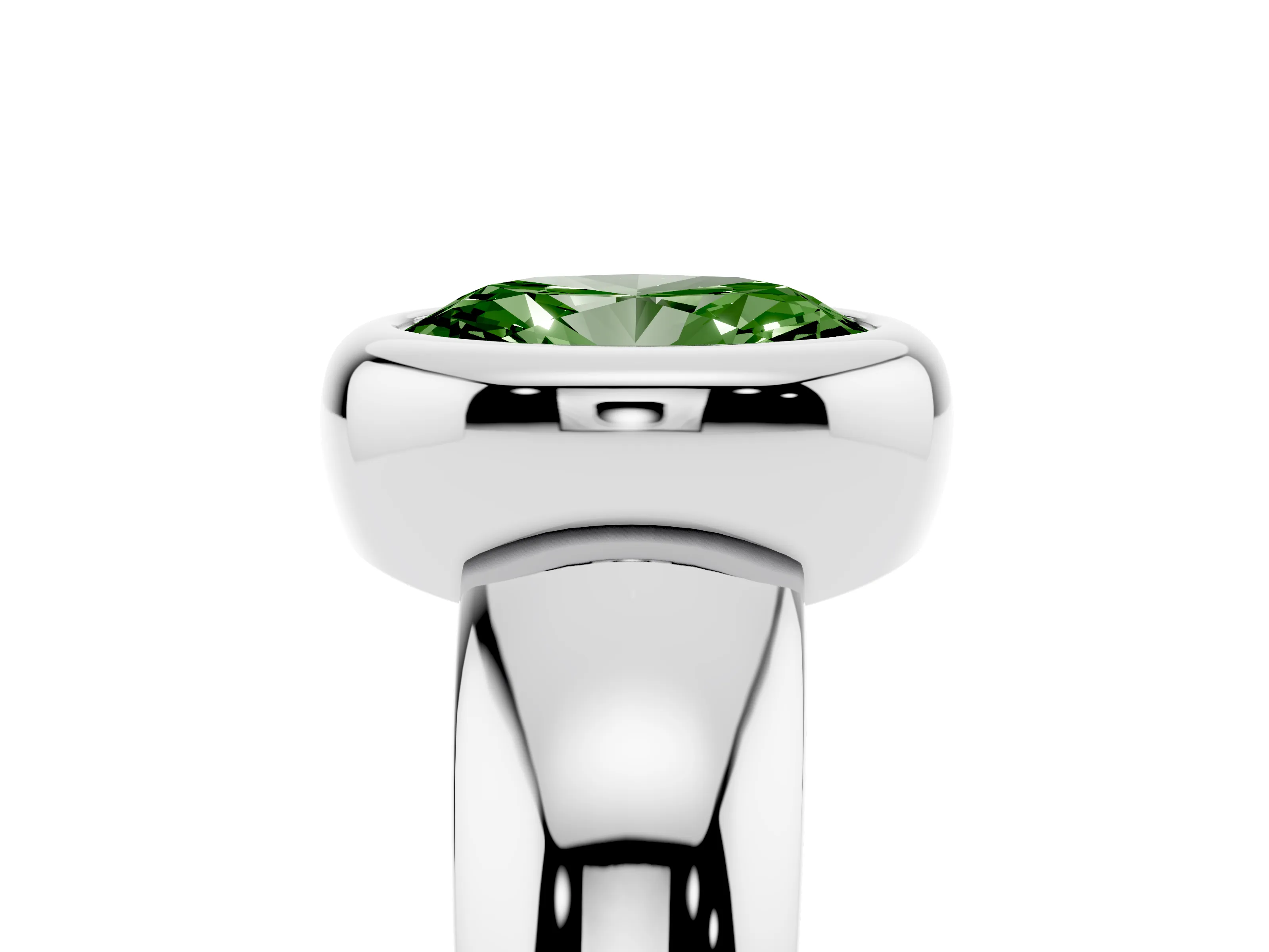 Fancy Green Bezel Set Oval Cut Diamond Solitaire Ring Set in Platinum with Wide Band