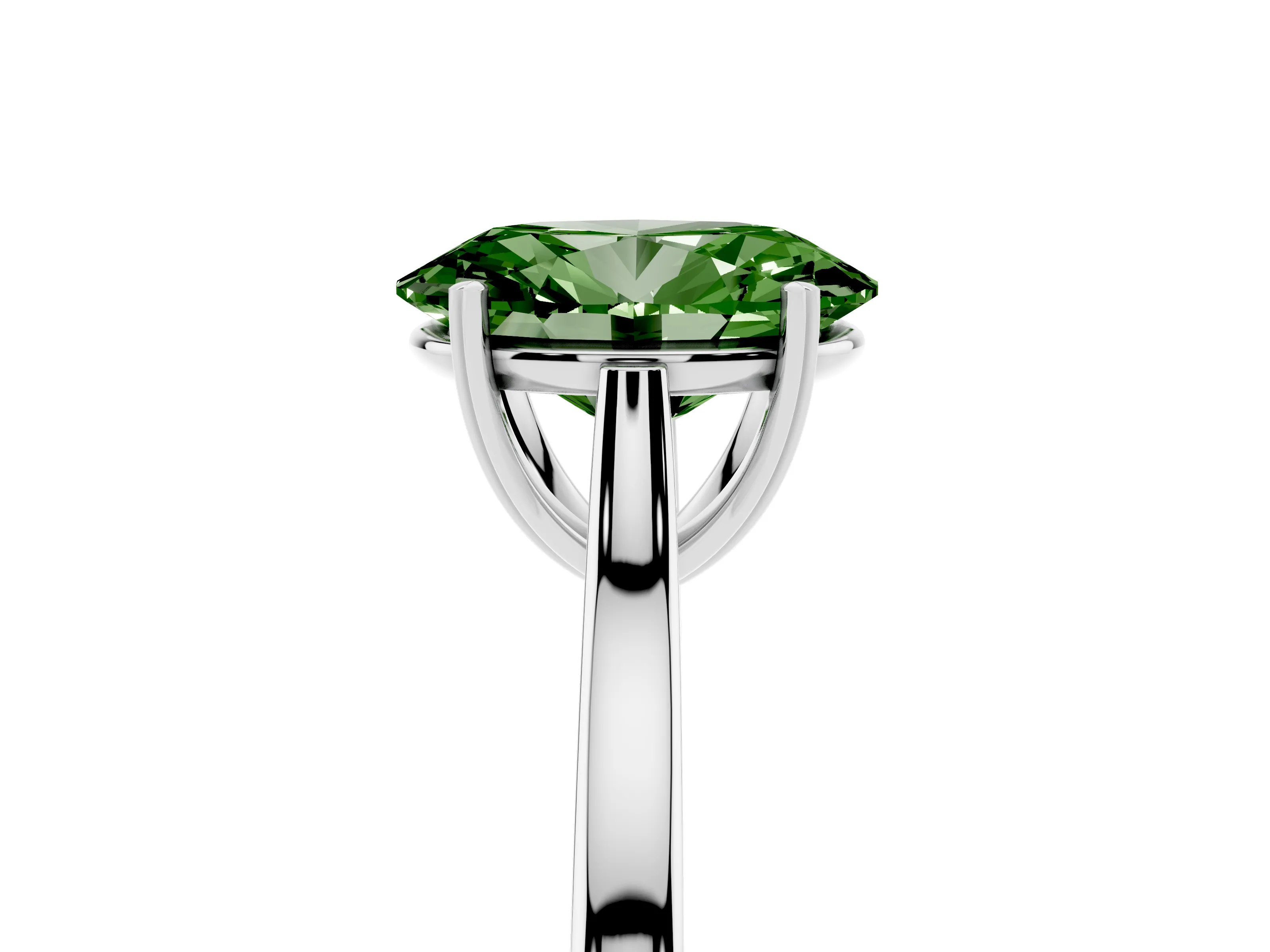 Fancy Green Oval Cut Diamond Solitaire Heart Prong Engagement Ring Set in Platinum with Tapered Band