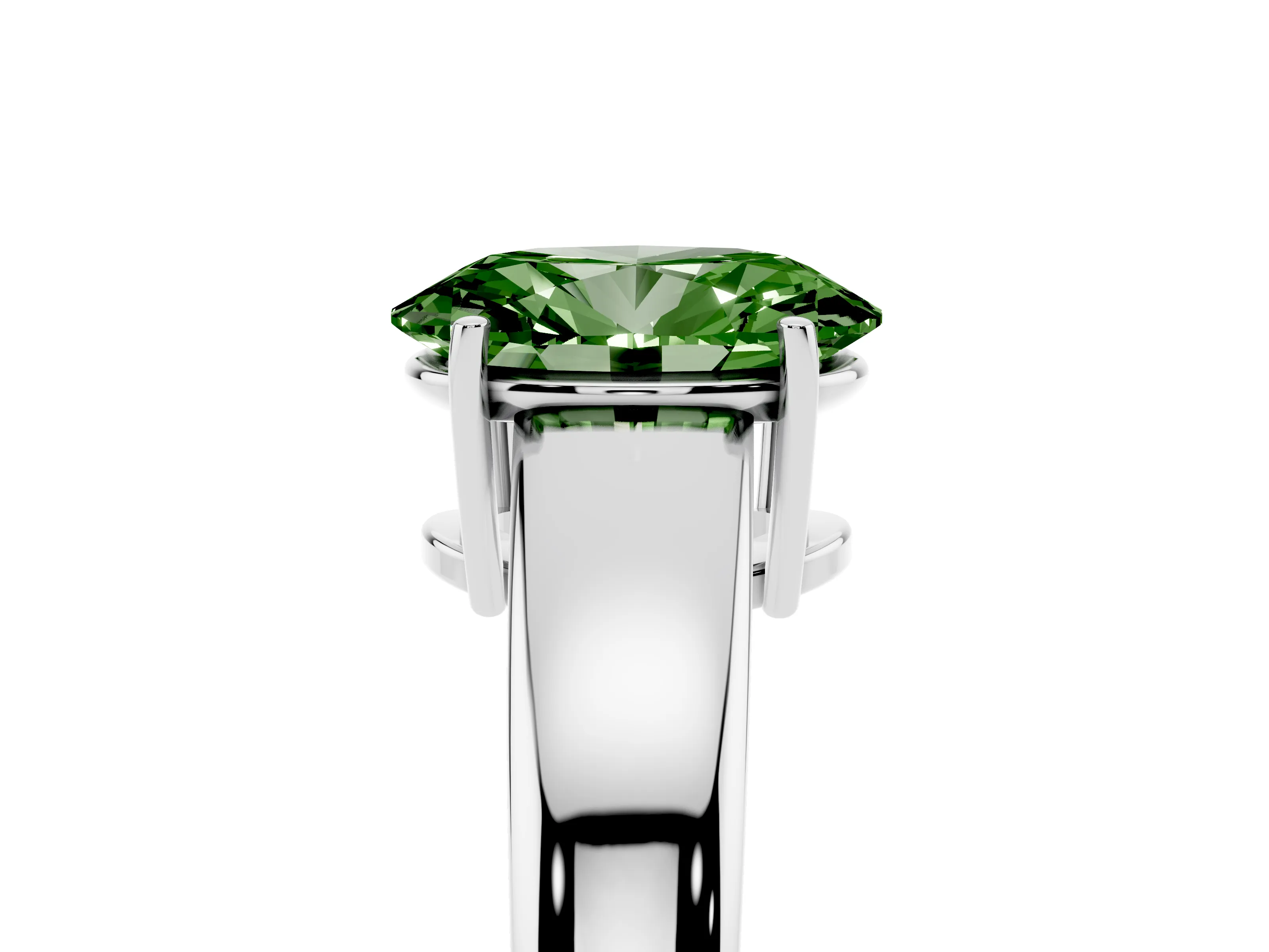 Fancy Green Oval Cut Diamond Solitaire Ring Set in Platinum with Tapered Band and Prong Setting