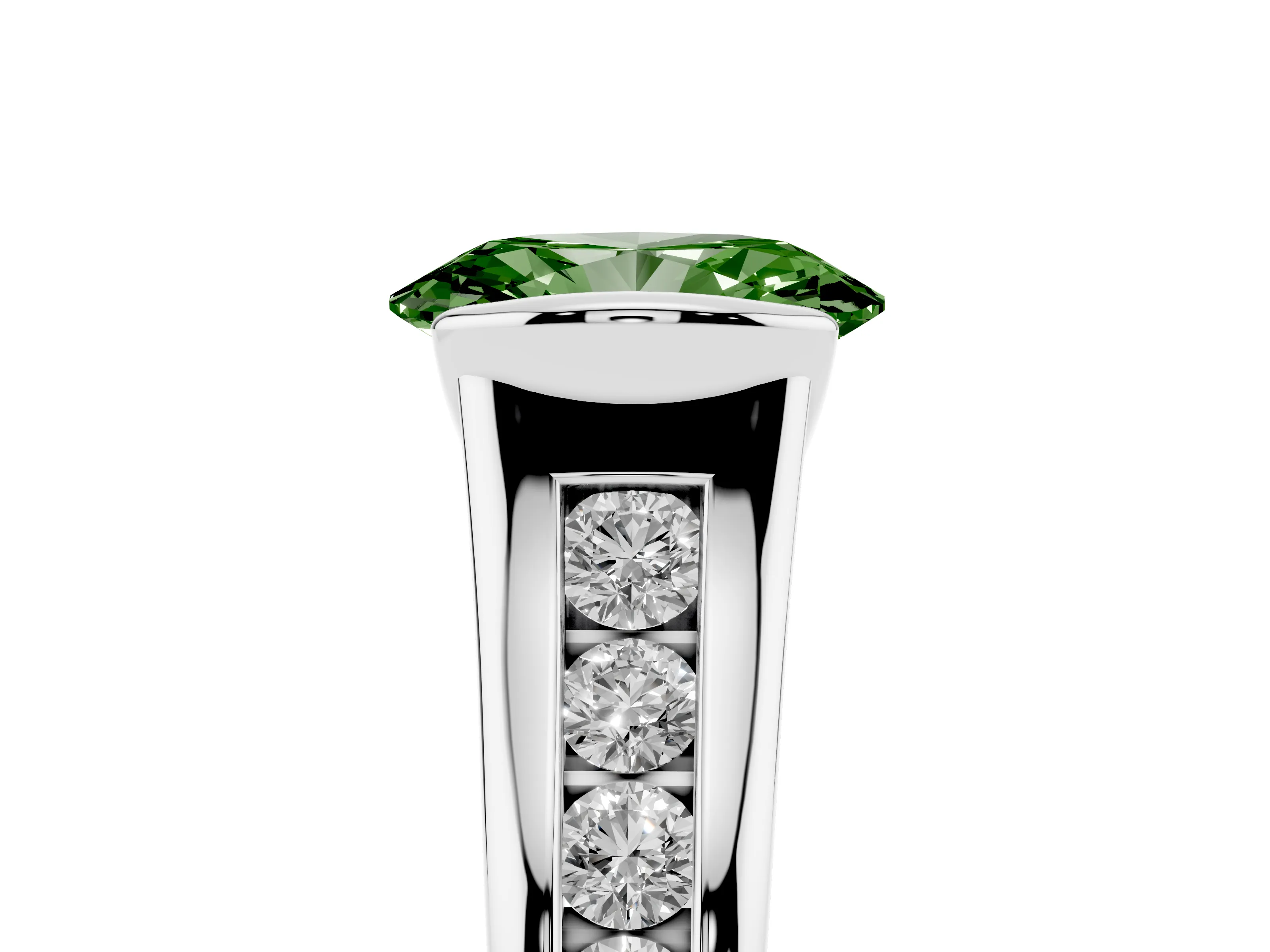 Fancy Green Oval Cut Diamond Bezel-Set Solitaire Ring Set in Silver with Channel-Set Band