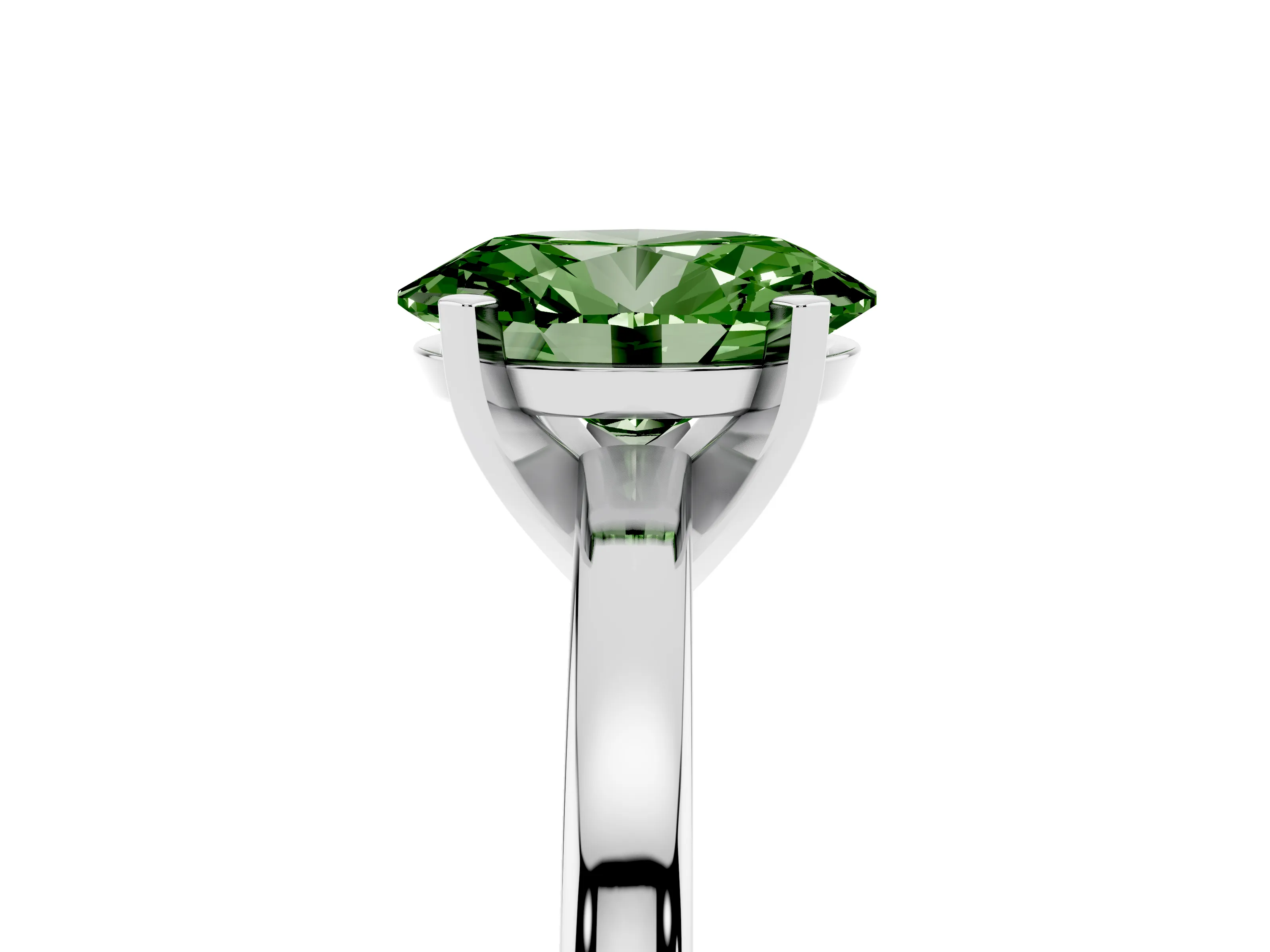 Fancy Green Oval Cut Diamond Solitaire Engagement Ring Set in Silver with Prong Setting on a Classic Band