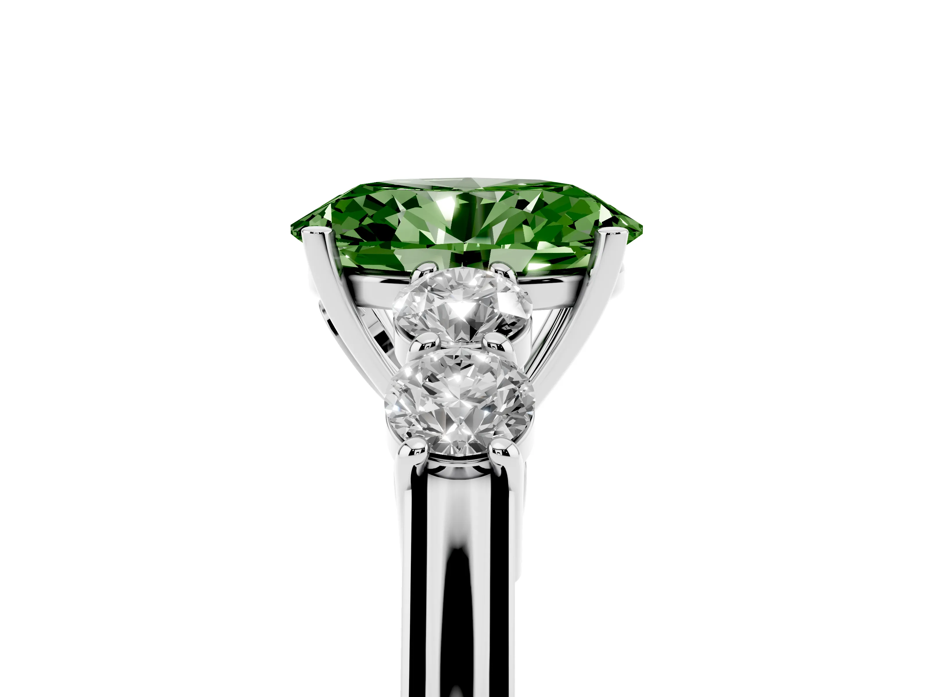 Fancy Green Oval Cut Diamond Five-Stone Prong Set Band Ring Set in Silver with Polished Band