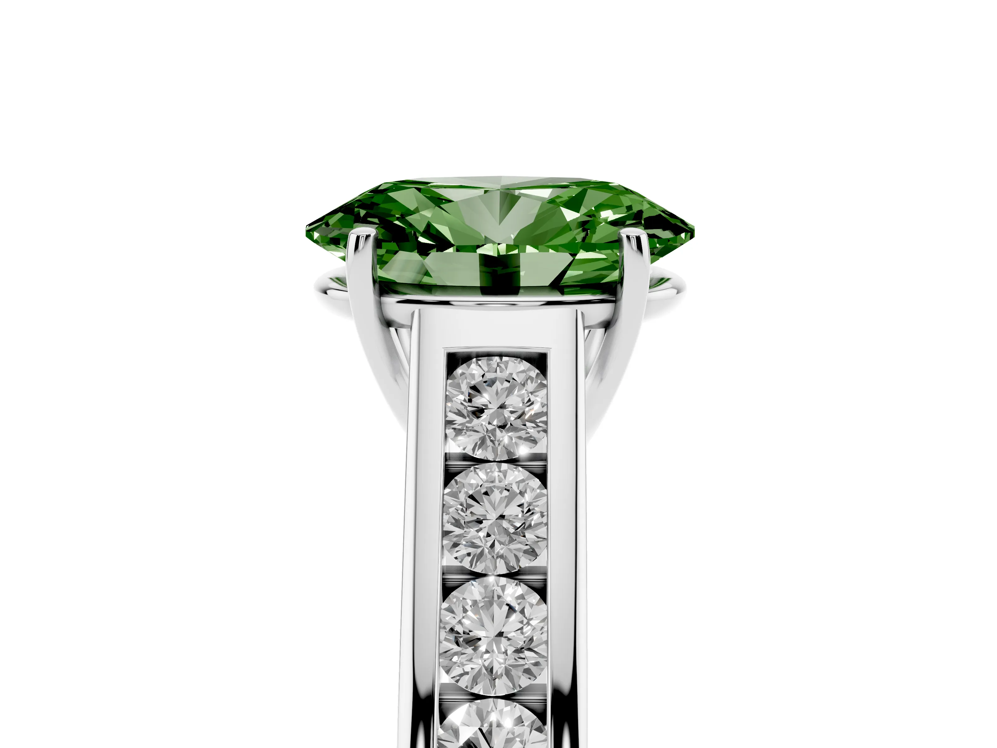 Fancy Green Oval Cut Diamond Solitaire Channel-Set Engagement Ring Set in Silver with Prong Setting