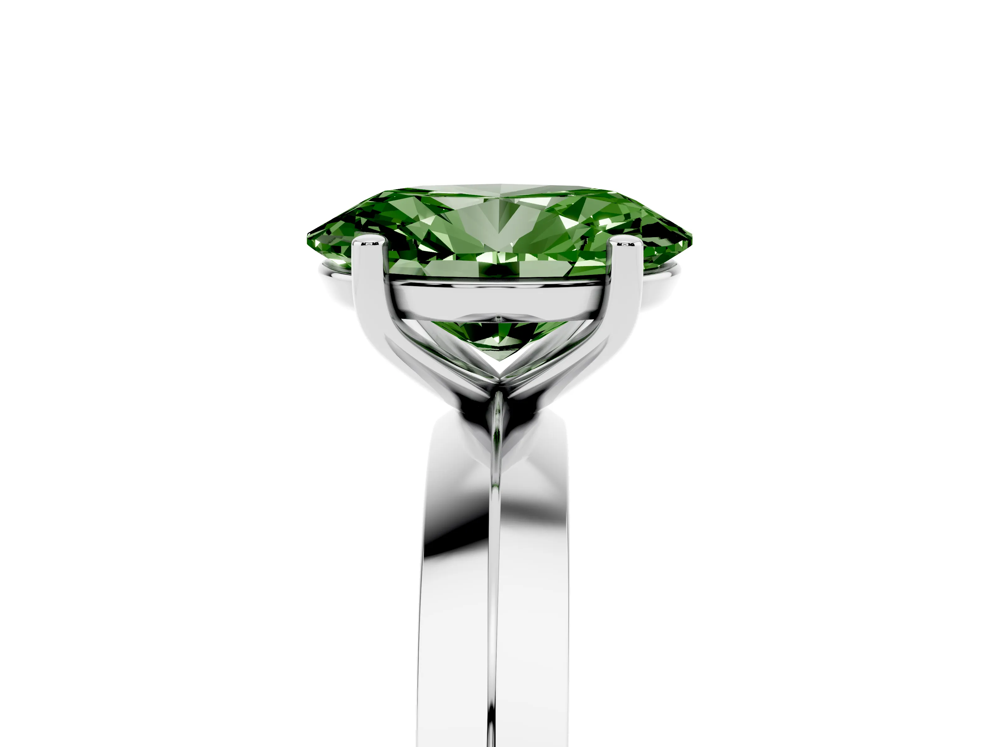Fancy Green Oval Cut Diamond Solitaire Engagement Ring Set in Platinum with Flat Band and Prong Setting