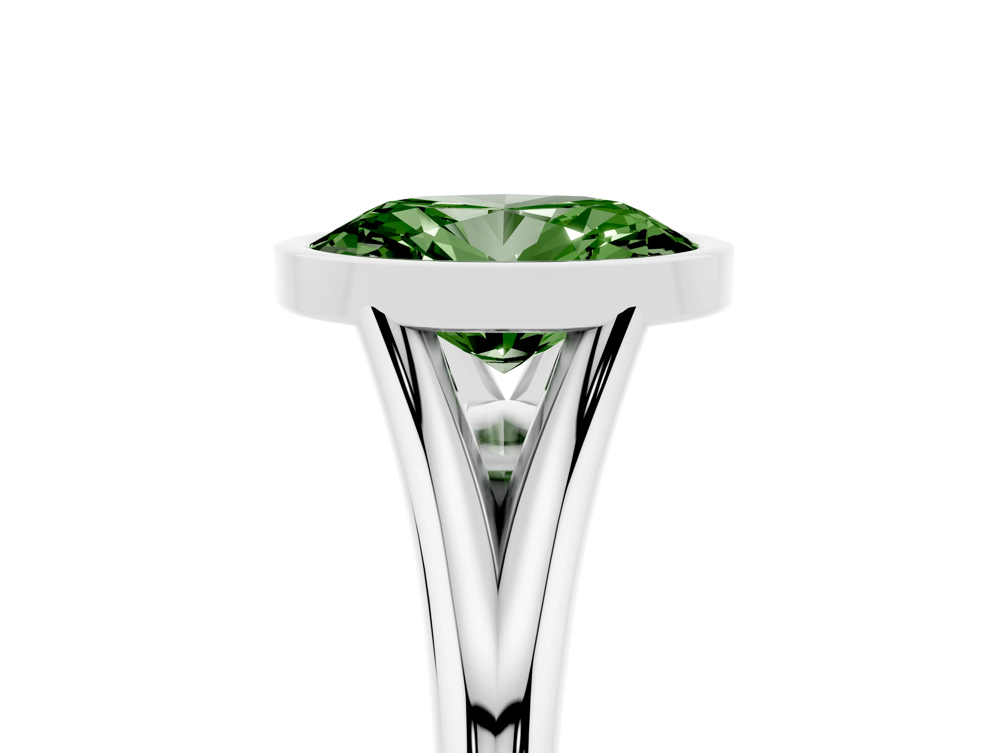 Fancy Green Bezel Set Oval Cut Diamond Solitaire Ring Set in Silver with Tapered Band