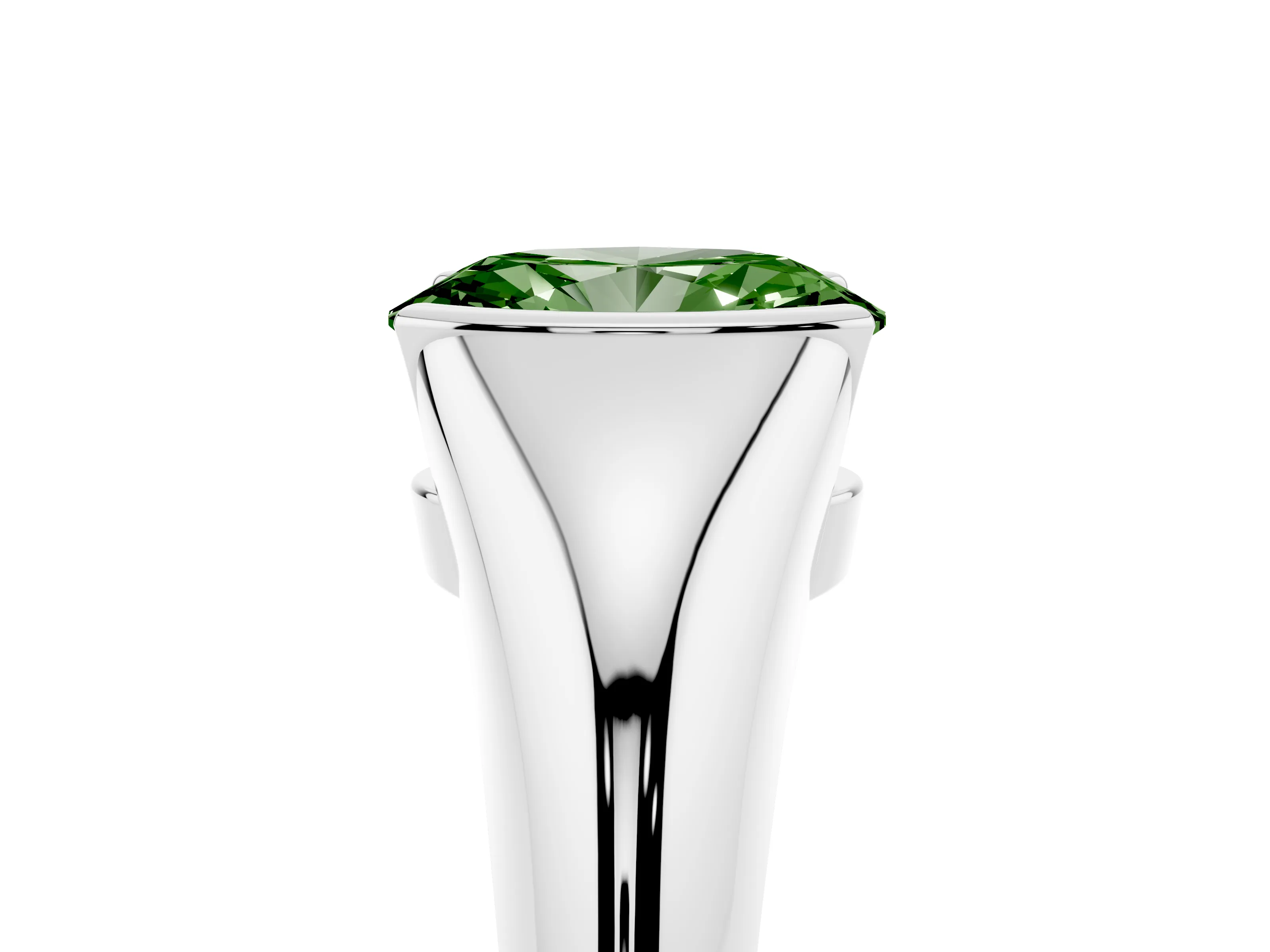 Fancy Green Oval Cut Diamond Solitaire Tension Set Ring Set in Silver