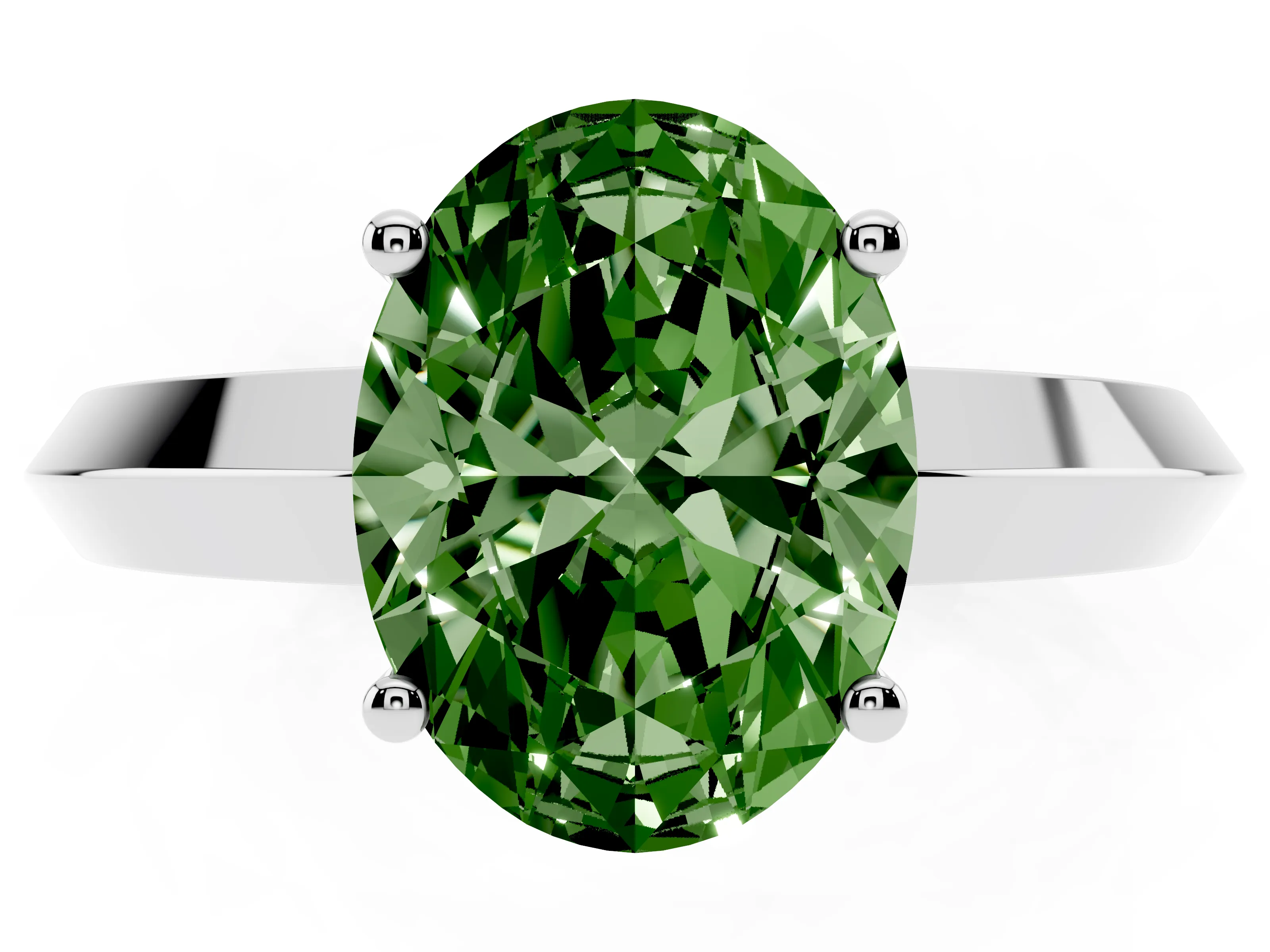 Fancy Green Oval Cut Diamond Solitaire Engagement Ring Set in Platinum with Flat Band and Prong Setting