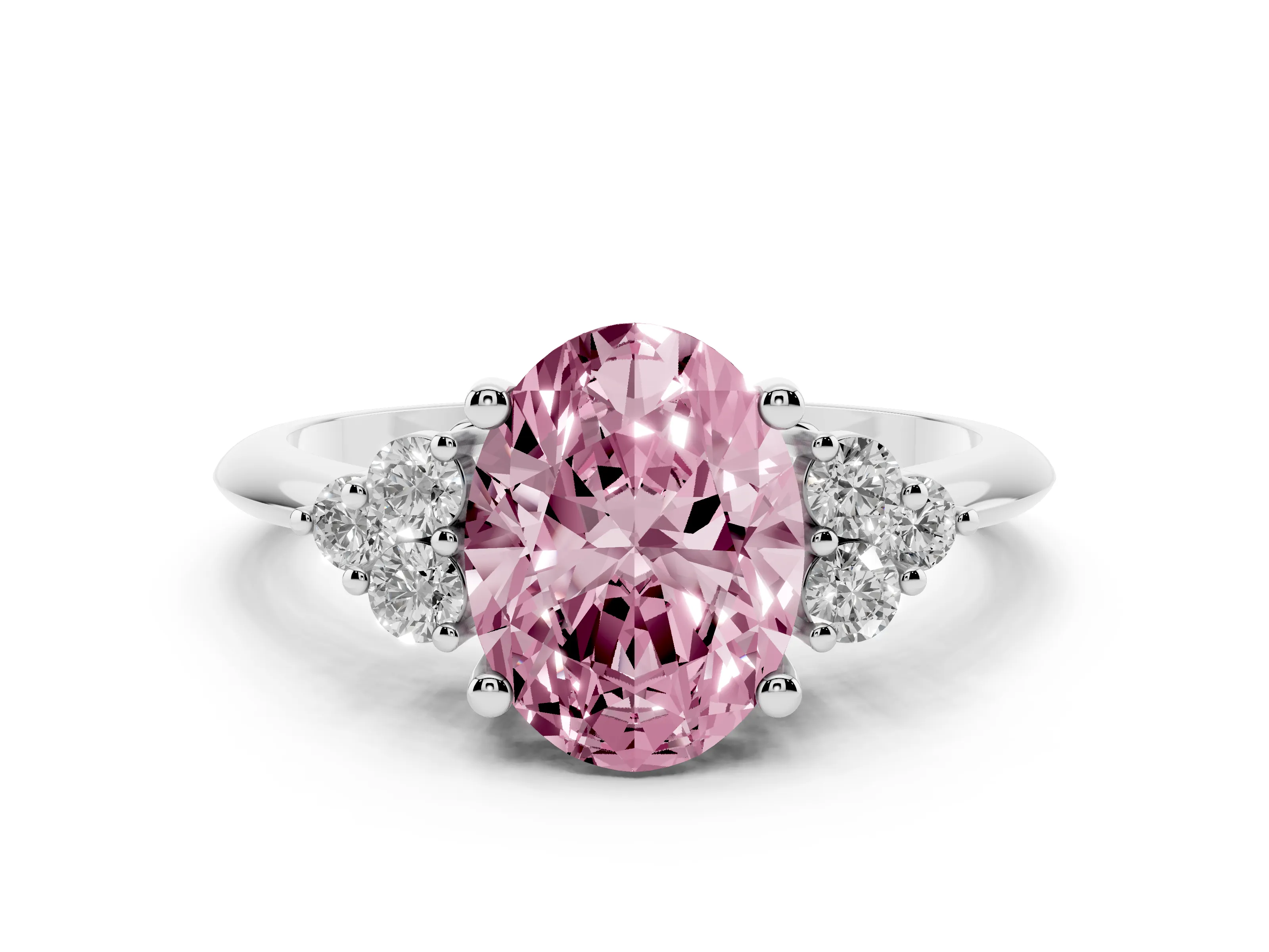 Fancy Pink Oval Cut Diamond Cluster Ring Set in Platinum with Plain Band and Prong Setting