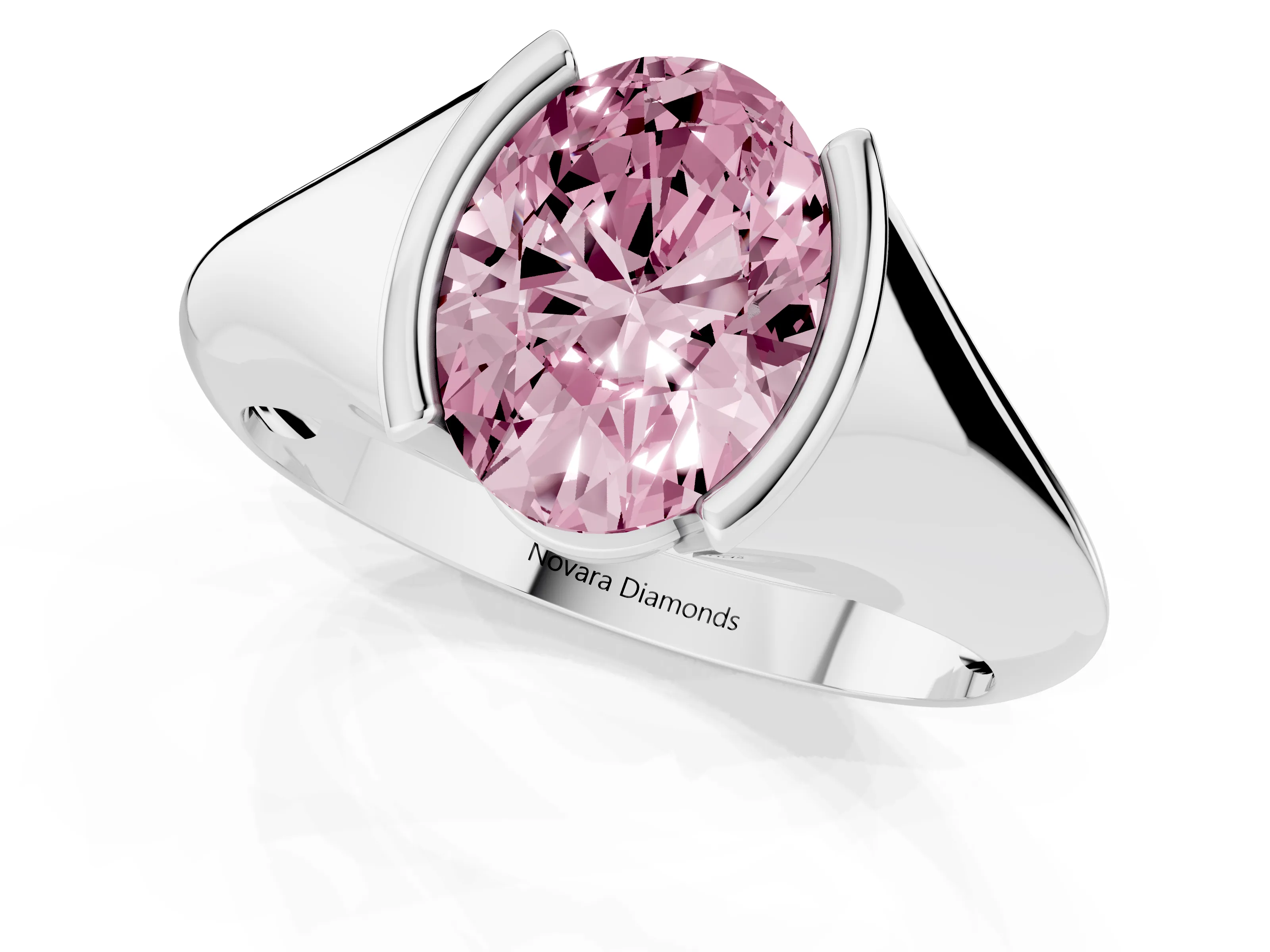 Fancy Pink Oval Cut Diamond Solitaire Tension Set Ring Set in Silver