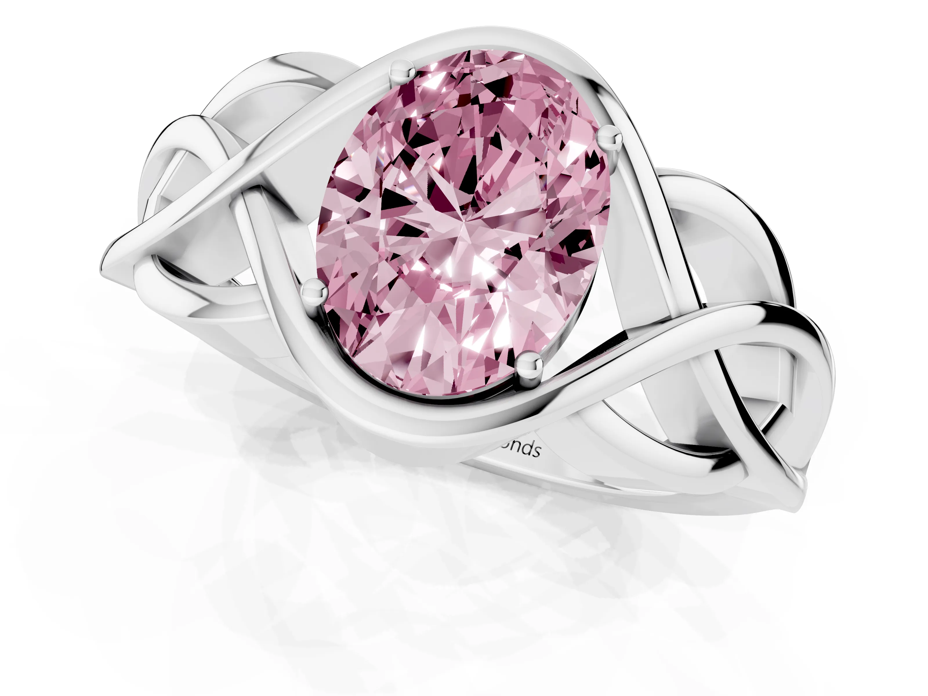 Fancy Pink Oval Cut Diamond Solitaire Ring Set in Platinum with Intertwined Band
