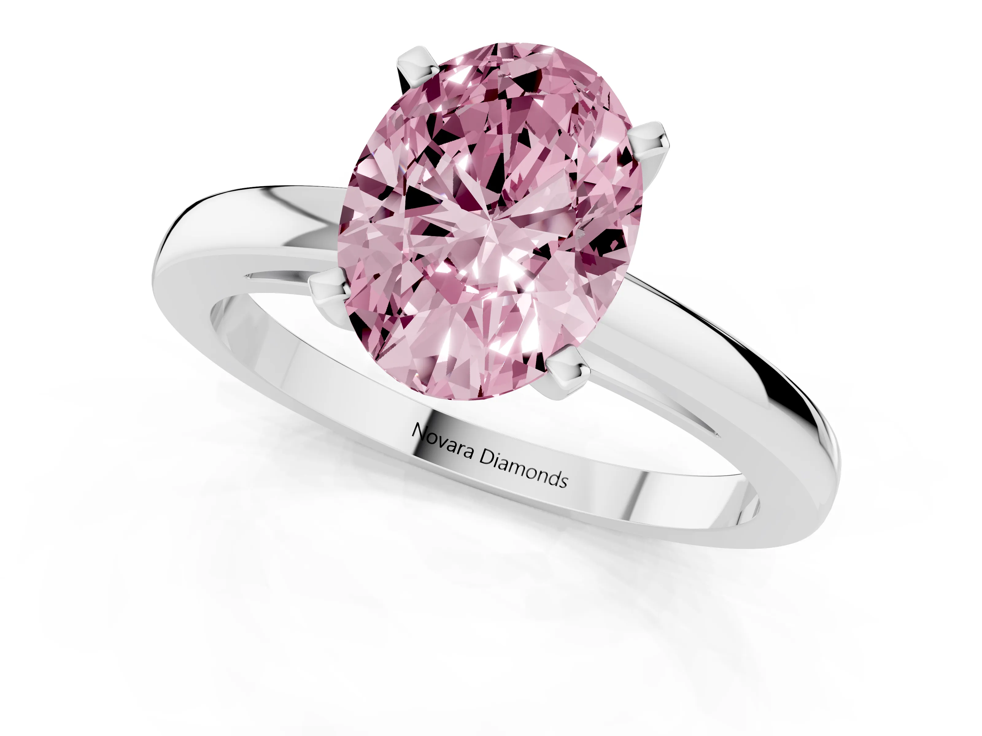 Fancy Pink Oval Cut Diamond Solitaire Engagement Ring Set in Silver with Prong Setting on a Classic Band