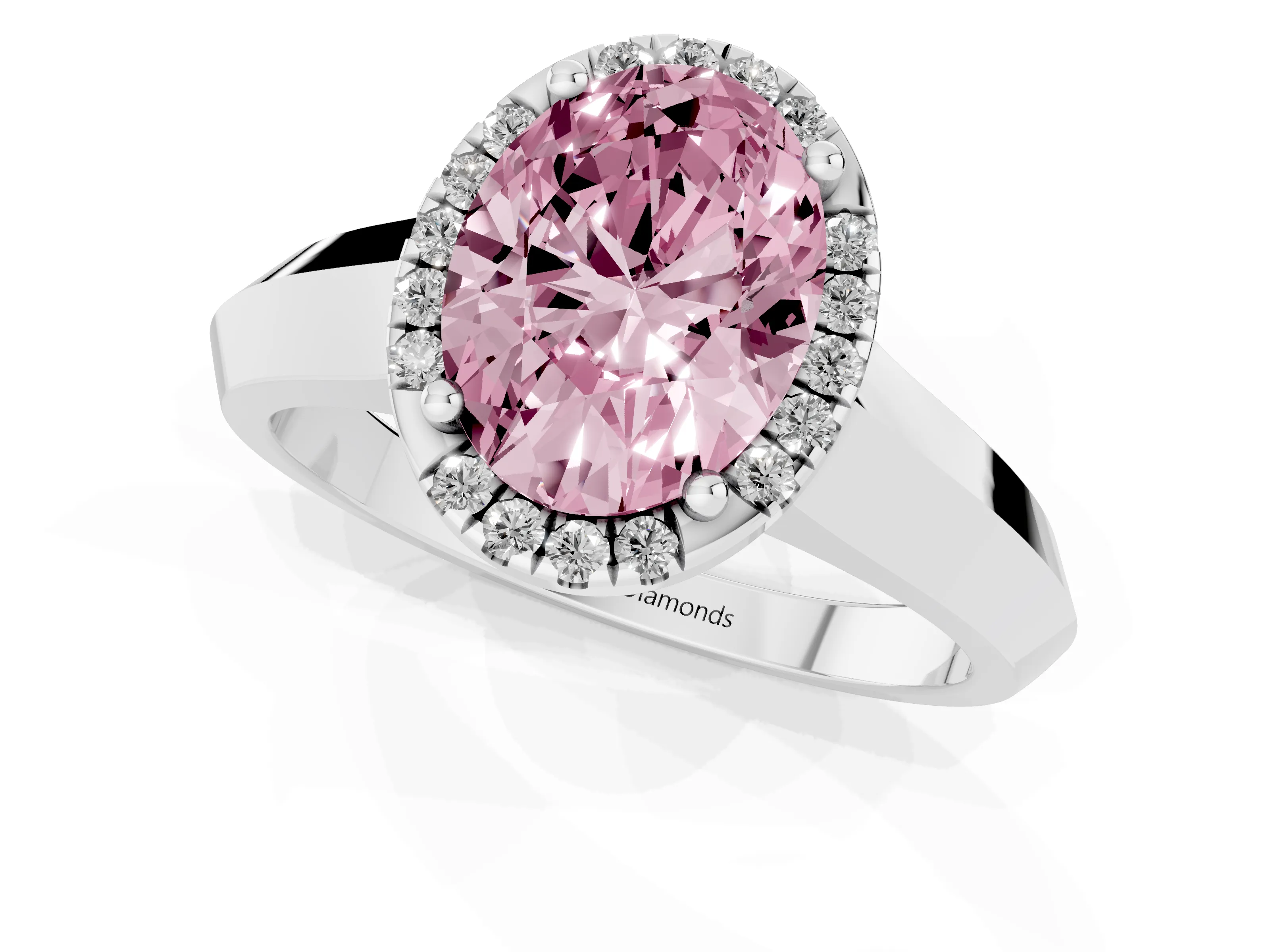 Fancy Pink Oval Cut Diamond Halo Ring Set in Silver with Cathedral Band and Prong Setting