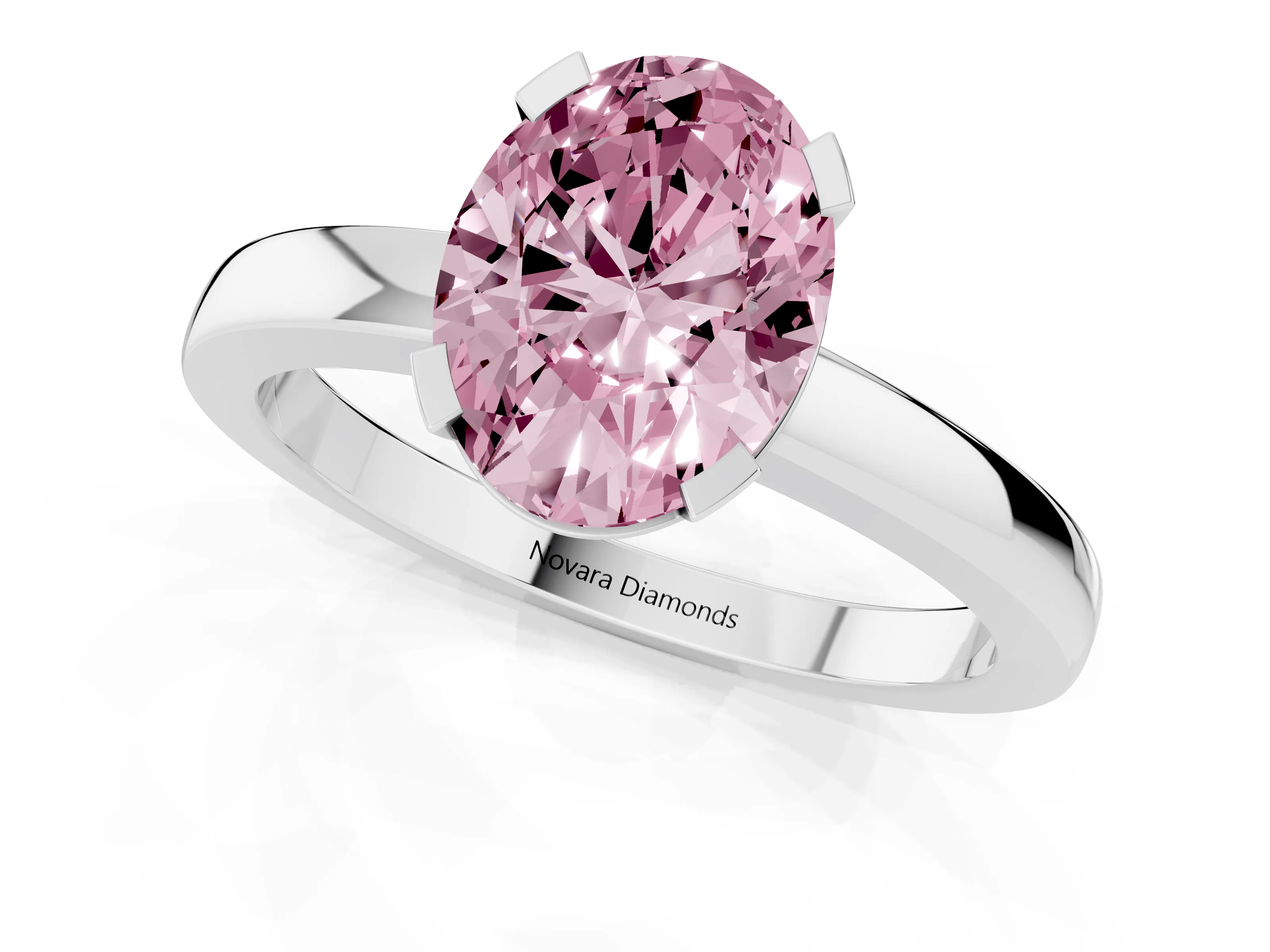 Fancy Pink Oval Cut Diamond Solitaire Ring Set in White gold with Prong Head and Smooth Polished Band