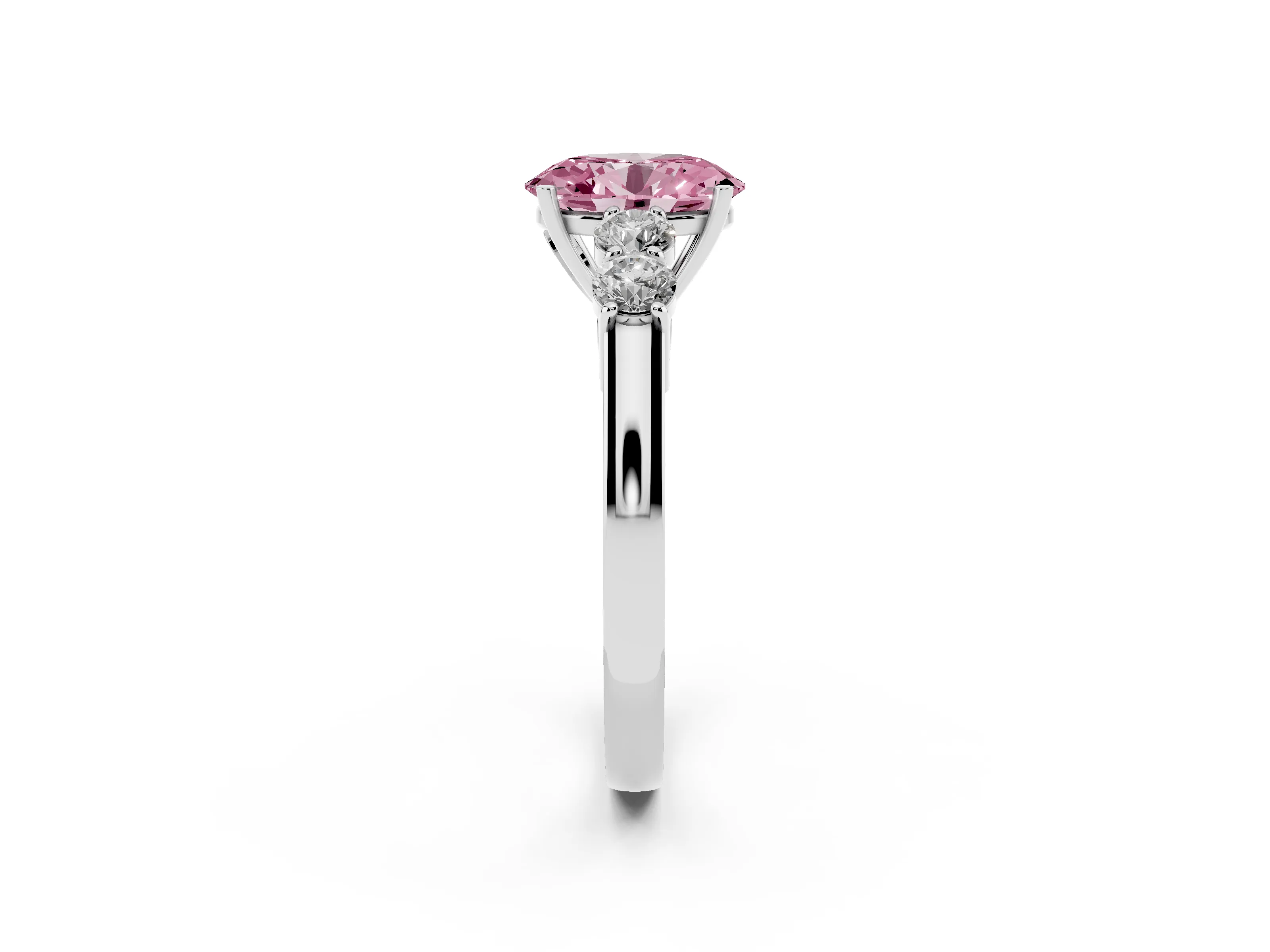 Fancy Pink Oval Cut Diamond Five-Stone Prong Set Band Ring Set in Silver with Polished Band