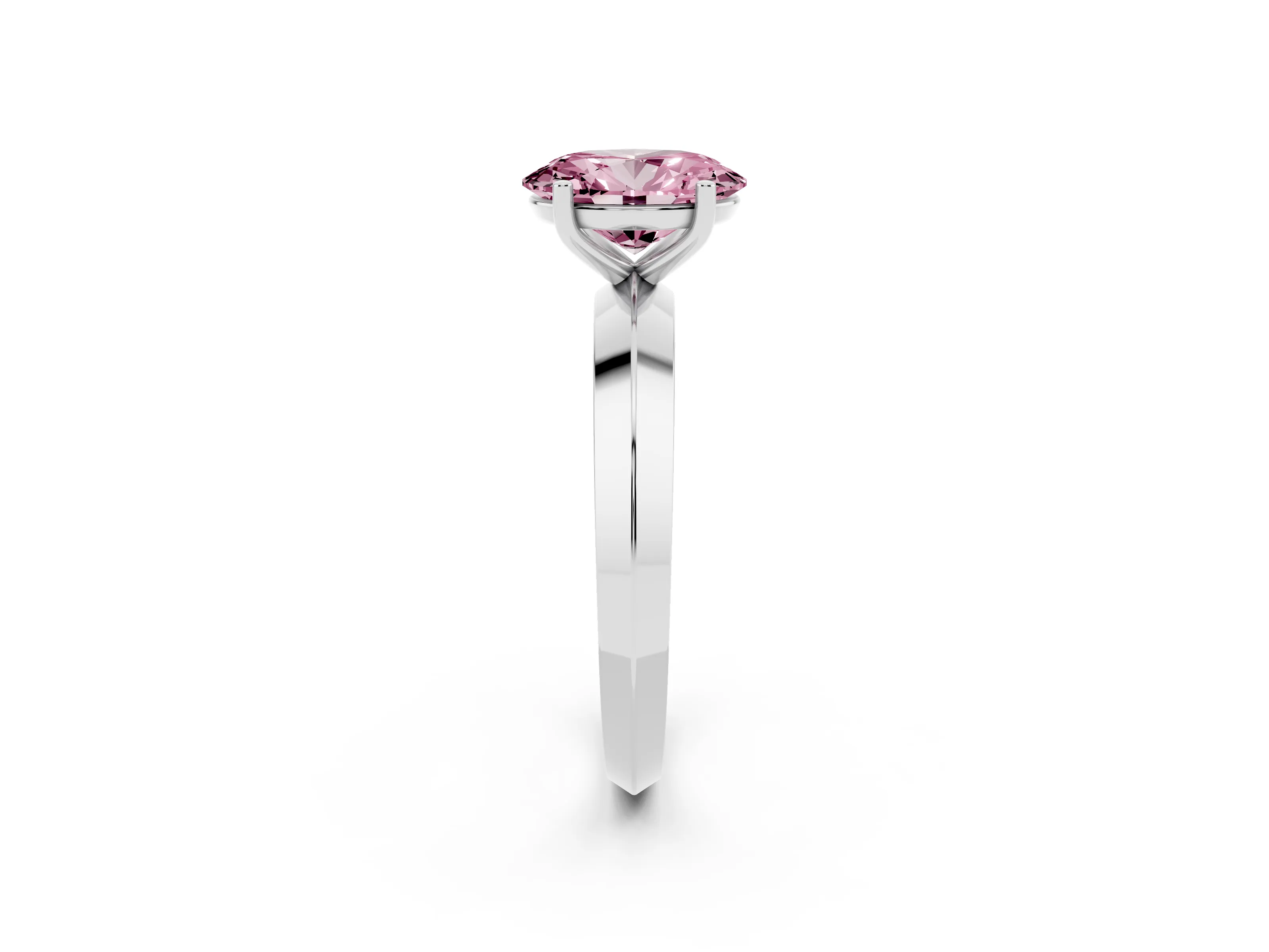 Fancy Pink Oval Cut Diamond Solitaire Engagement Ring Set in Platinum with Flat Band and Prong Setting