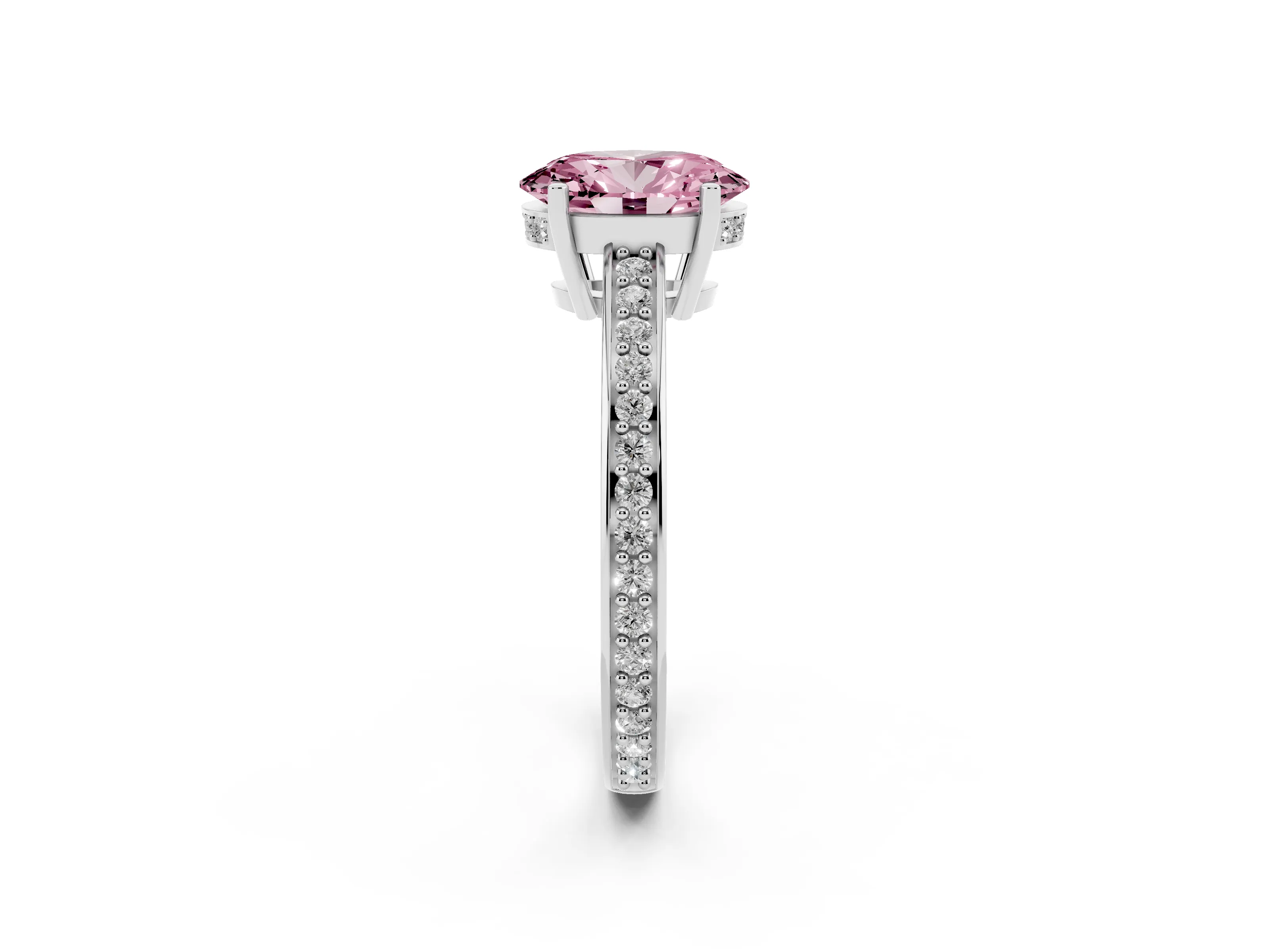 Fancy Pink Oval Cut Diamond Pavé Band Prong Set Solitaire Ring Set in White gold