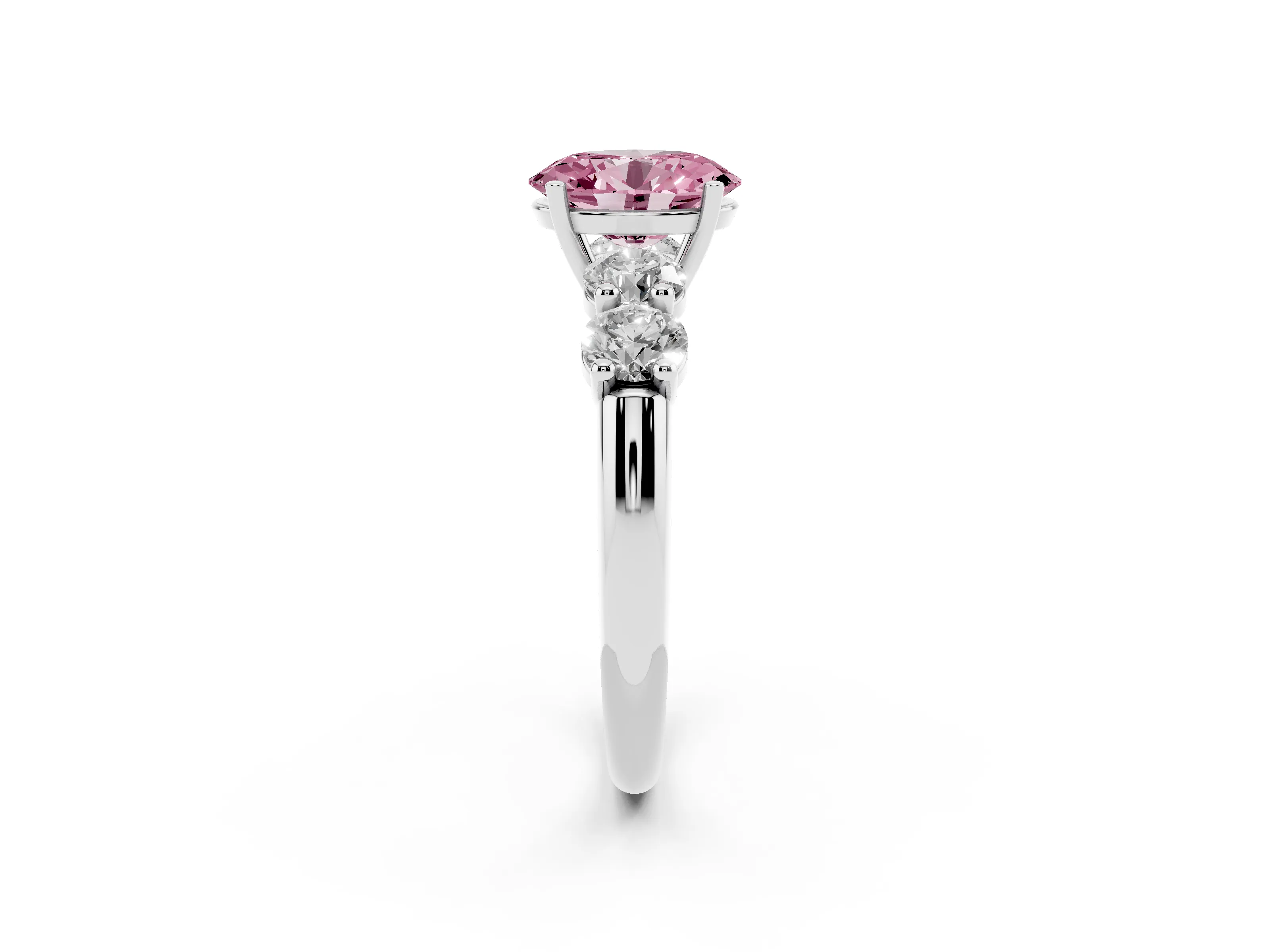 Fancy Pink Oval Cut Diamond Five-Stone Prong Set Ring Set in Silver with Classic Band