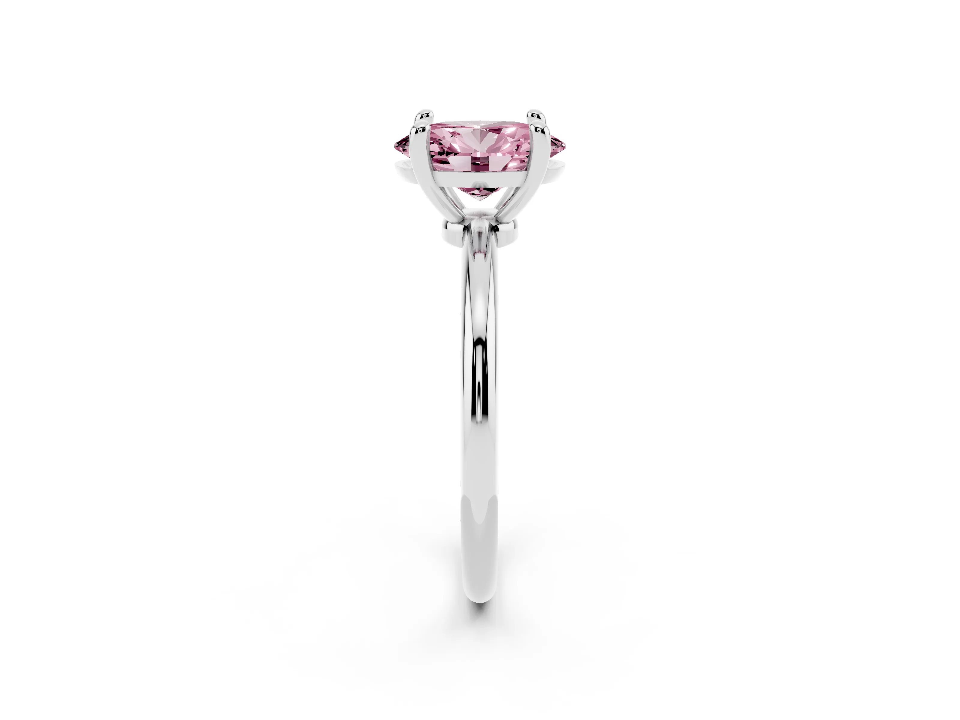Fancy Pink Oval Cut Diamond Solitaire Ring Set in Silver with Secure Prong Setting on a Classic Band