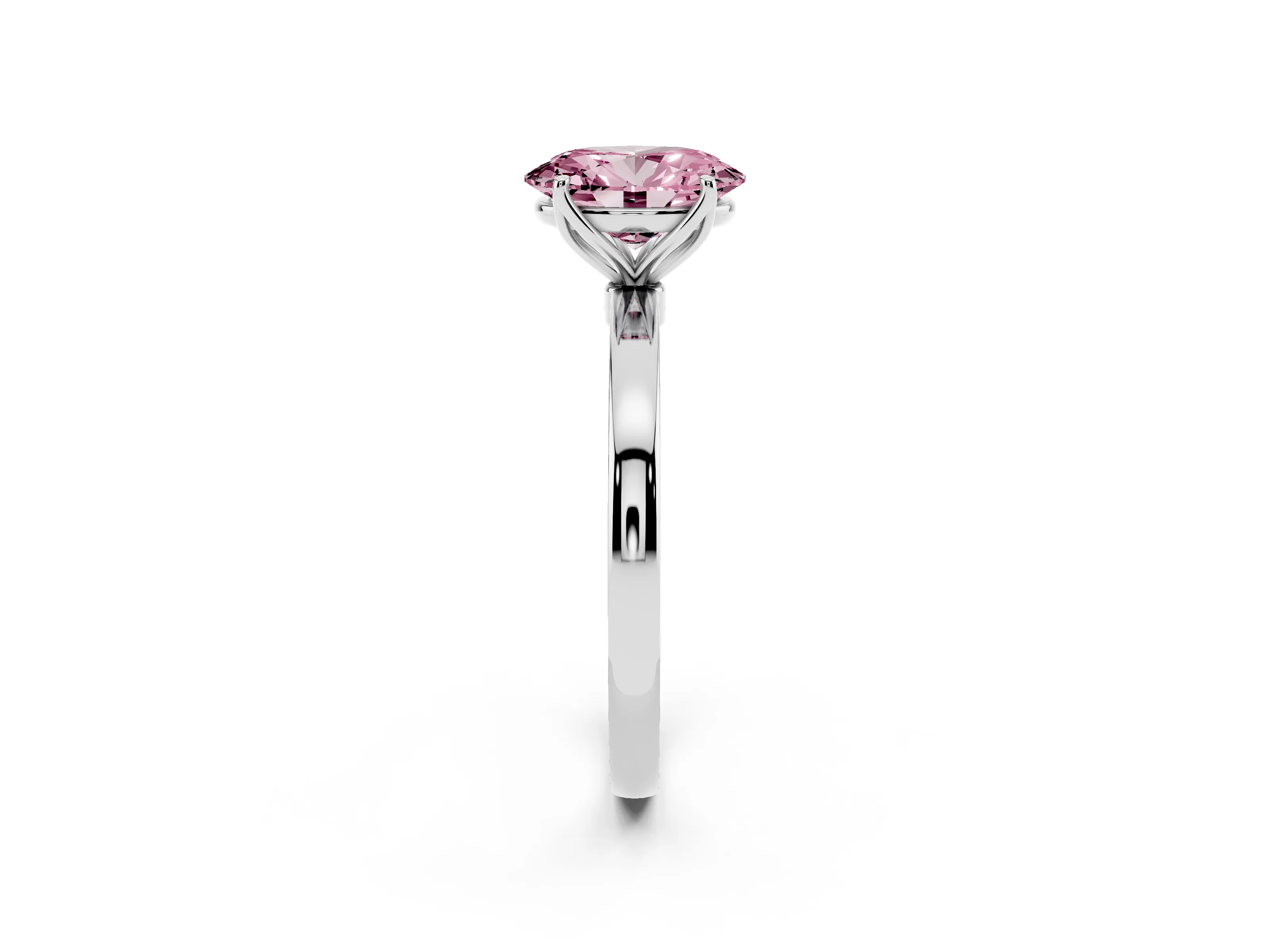 Fancy Pink Oval Cut Diamond Solitaire Ring Set in White gold with Prong Setting and Thin Polished Band