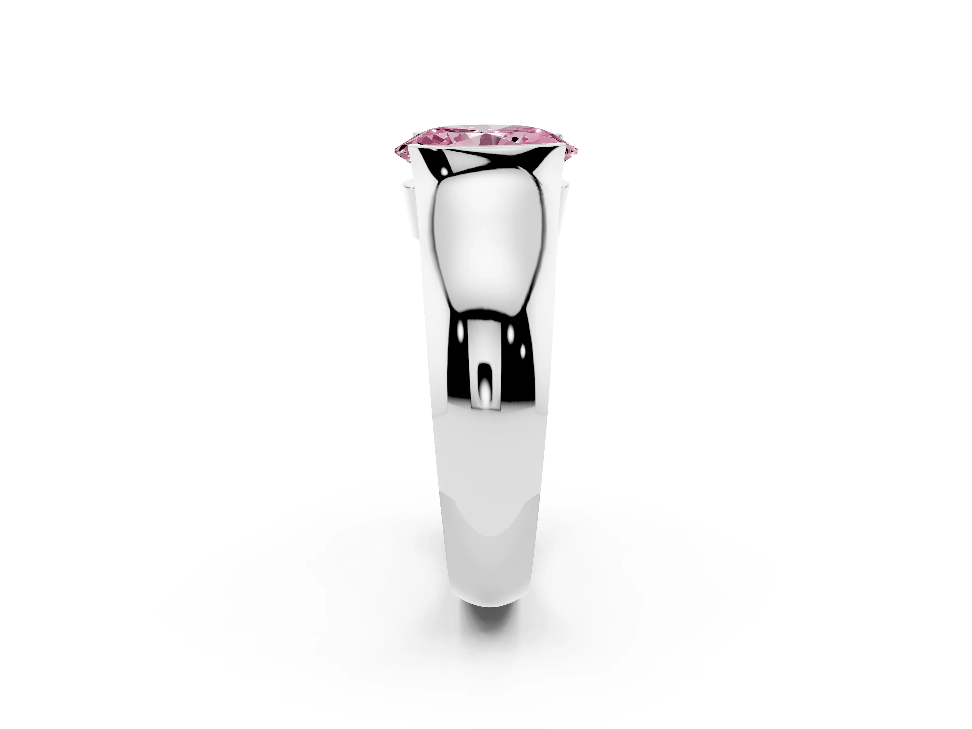 Fancy Pink Oval Cut Diamond Bezel Solitaire Ring Set in White gold with Wide Band