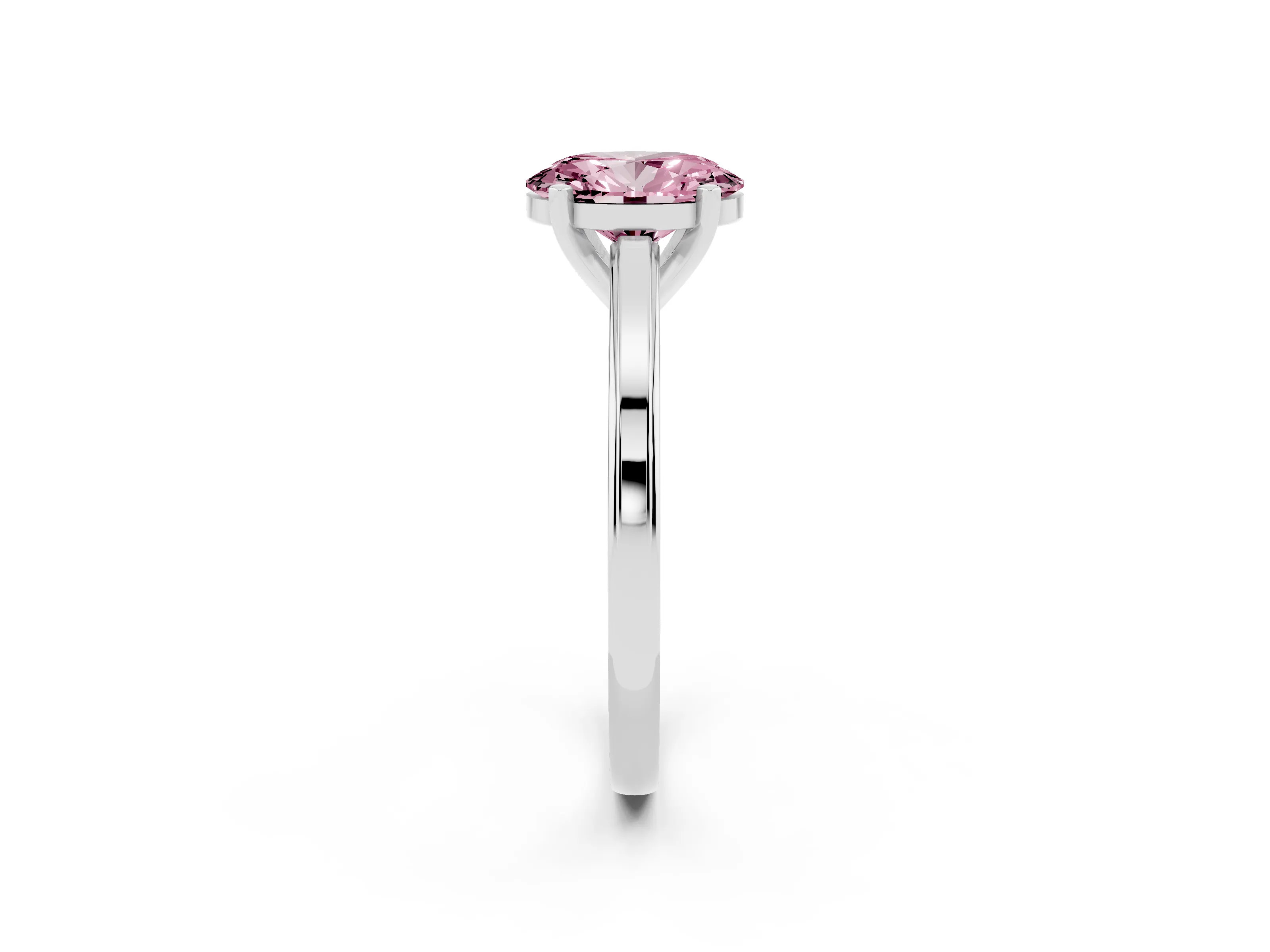 Fancy Pink Oval Cut Diamond Solitaire Ring Set in Platinum with Prong Setting and Classic Band