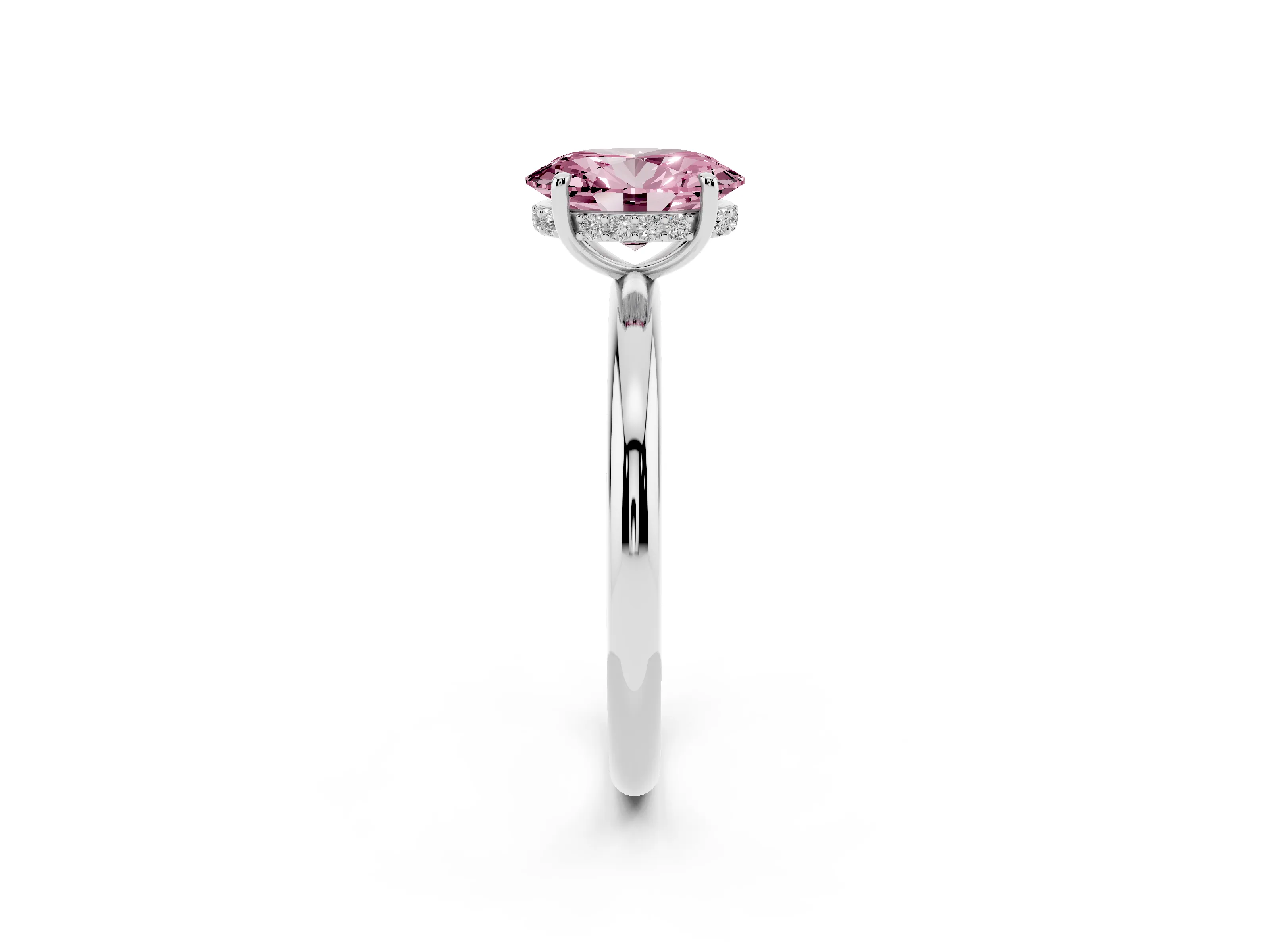 Fancy Pink Oval Cut Diamond Solitaire Ring Set in Silver with Thin Band and Prong Setting
