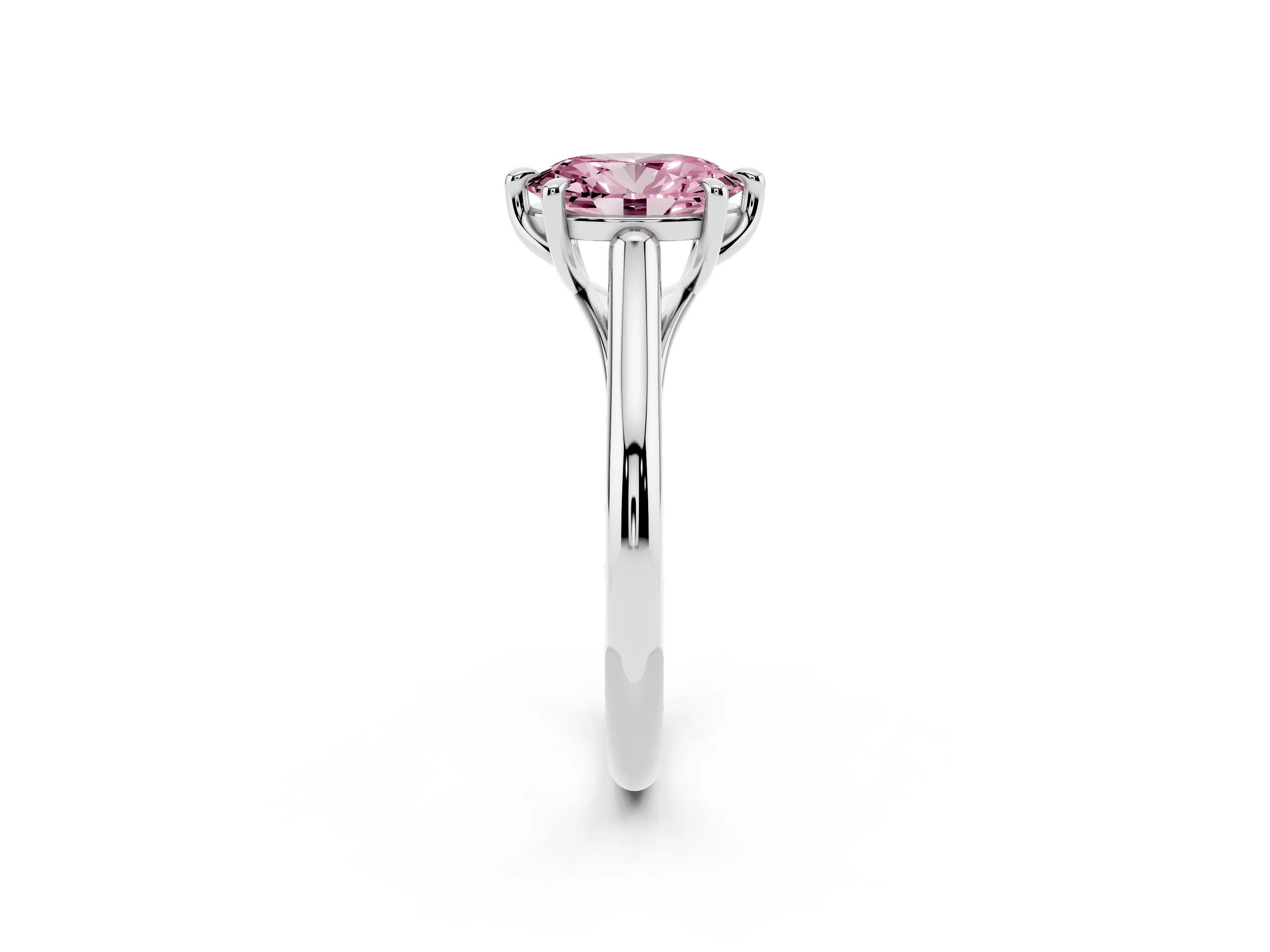 Fancy Pink Oval Cut Diamond Solitaire Engagement Ring Set in Platinum with Prong Setting and Plain Classic Band
