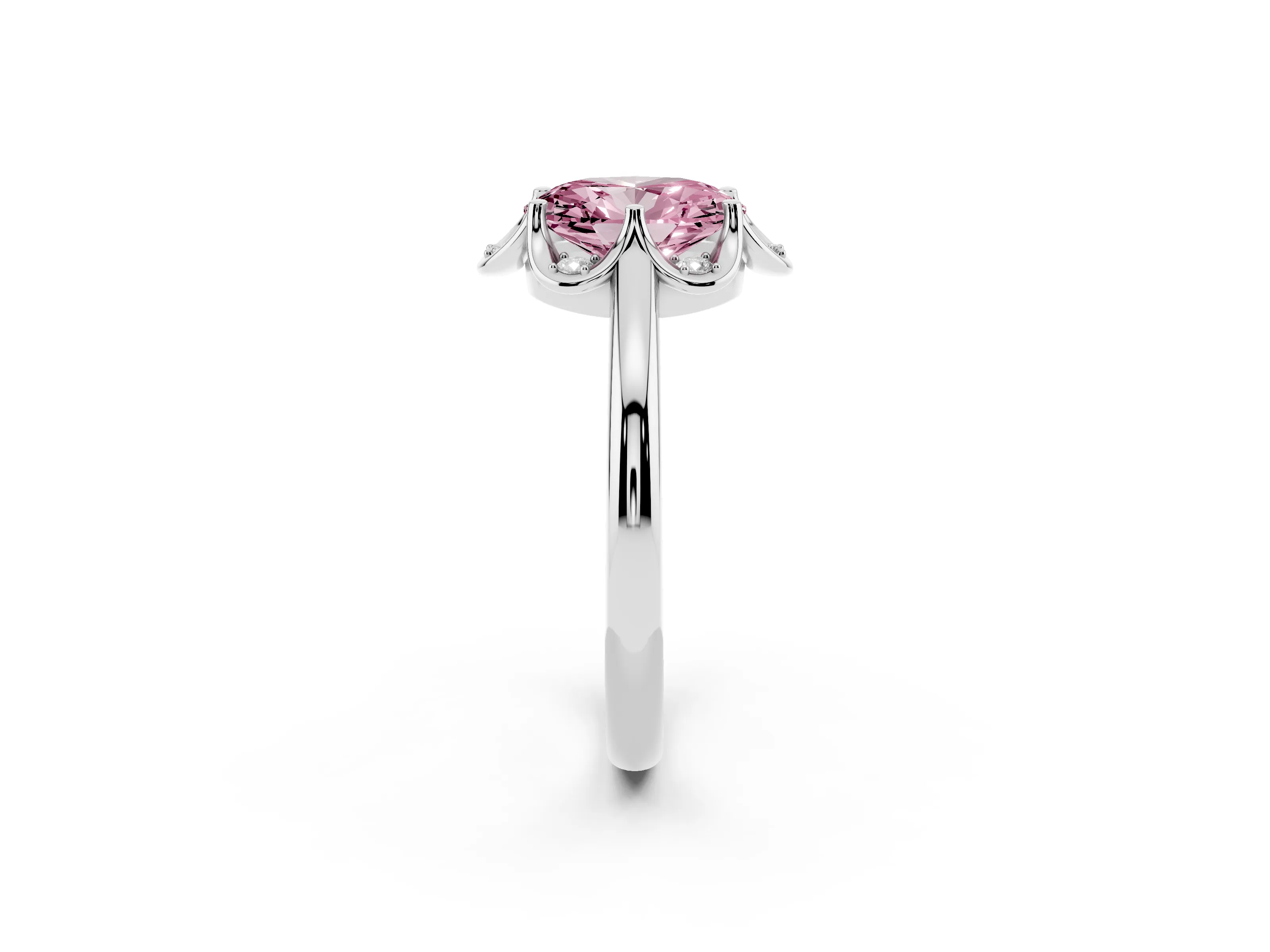 Fancy Pink Oval Cut Diamond Round Cluster Halo Ring Set in Platinum with Solitaire Band and Prong Setting