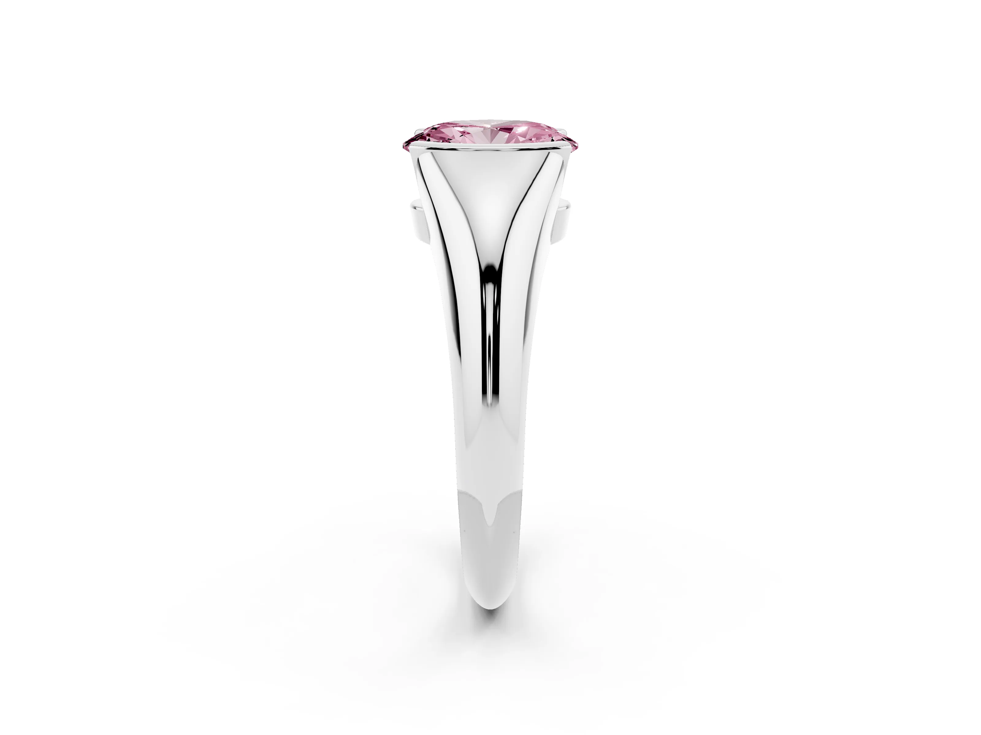Fancy Pink Oval Cut Diamond Solitaire Tension Set Ring Set in Silver