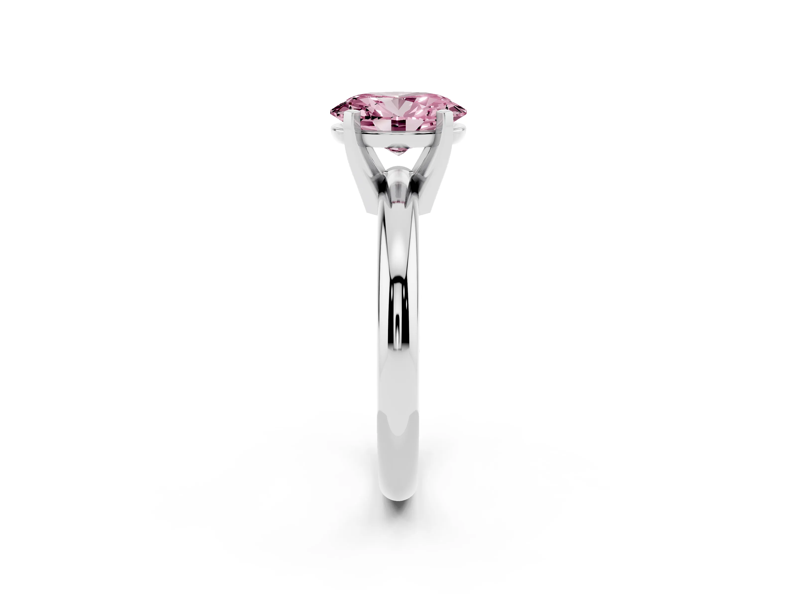 Fancy Pink Oval Cut Diamond Solitaire Engagement Ring Set in Silver with Round Band and Prong Setting