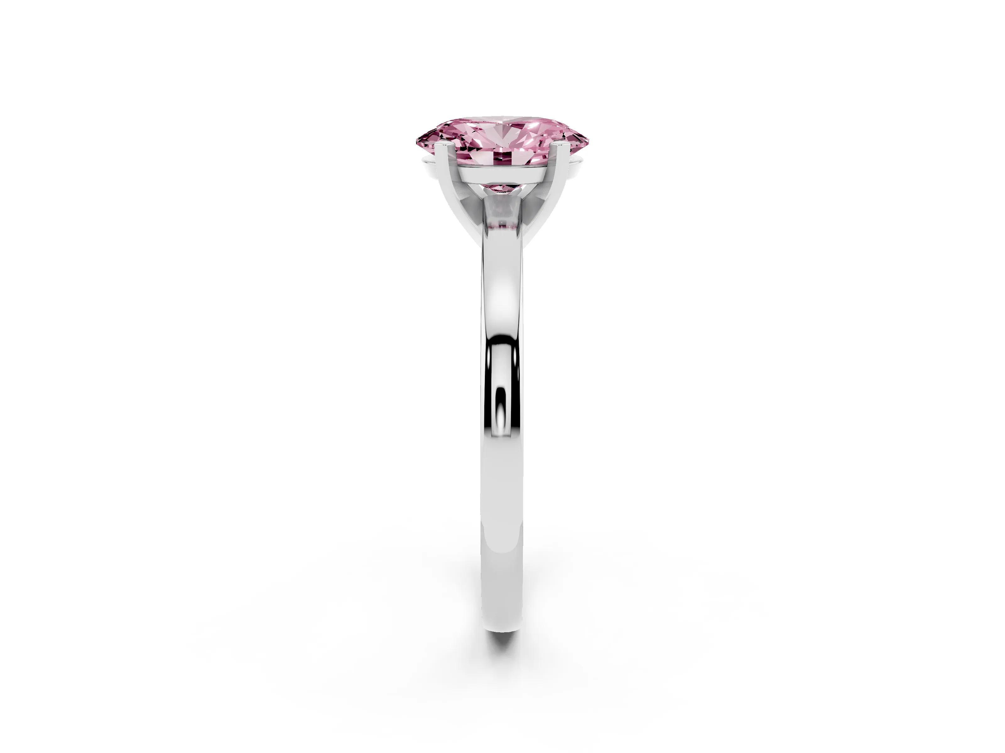 Fancy Pink Oval Cut Diamond Solitaire Engagement Ring Set in Silver with Prong Setting on a Classic Band