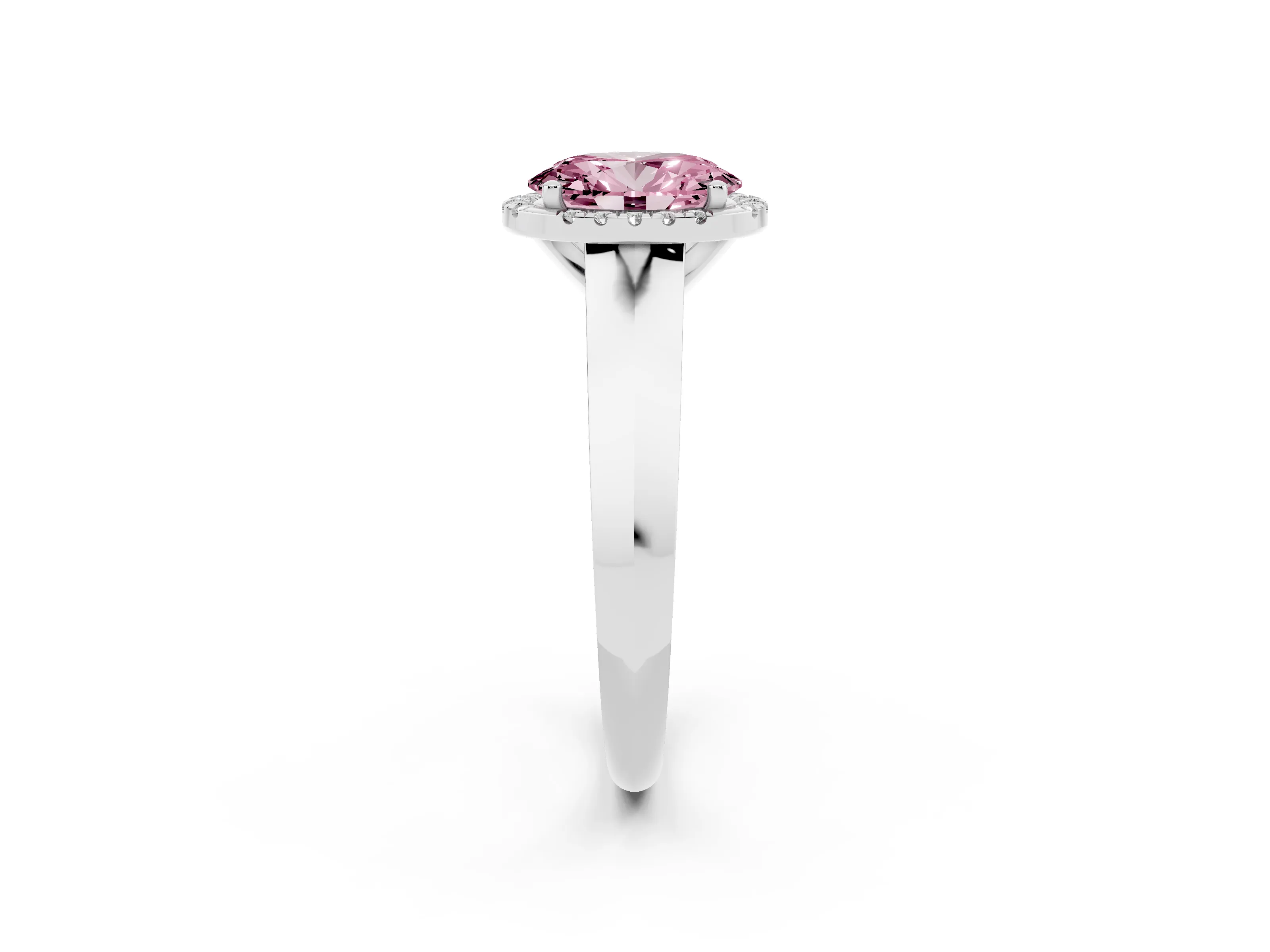 Fancy Pink Oval Cut Diamond Halo Ring Set in Silver with Cathedral Band and Prong Setting