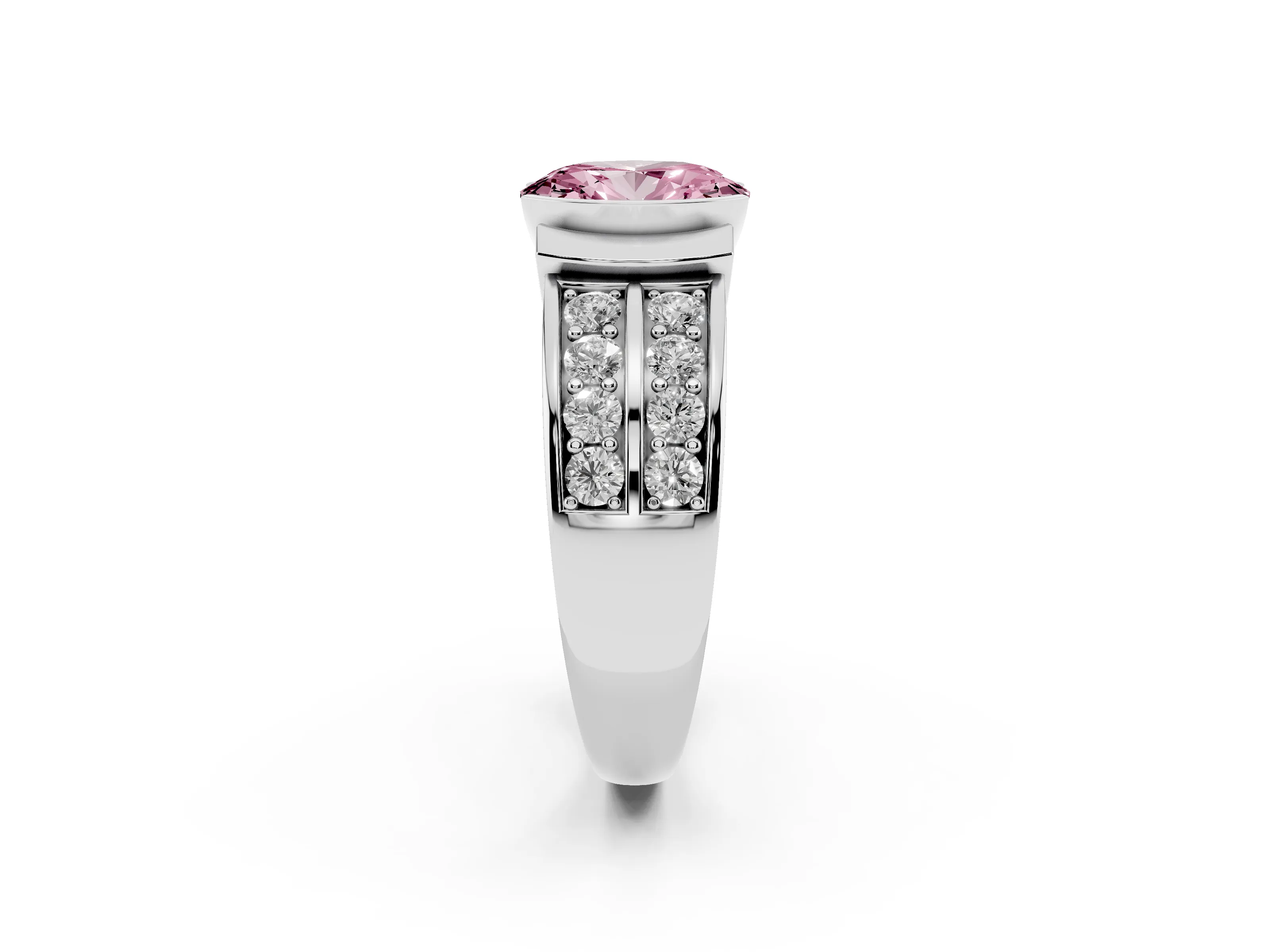 Fancy Pink Oval Cut Diamond Wide Channel Set Band Ring Set in Platinum with Bezel Setting