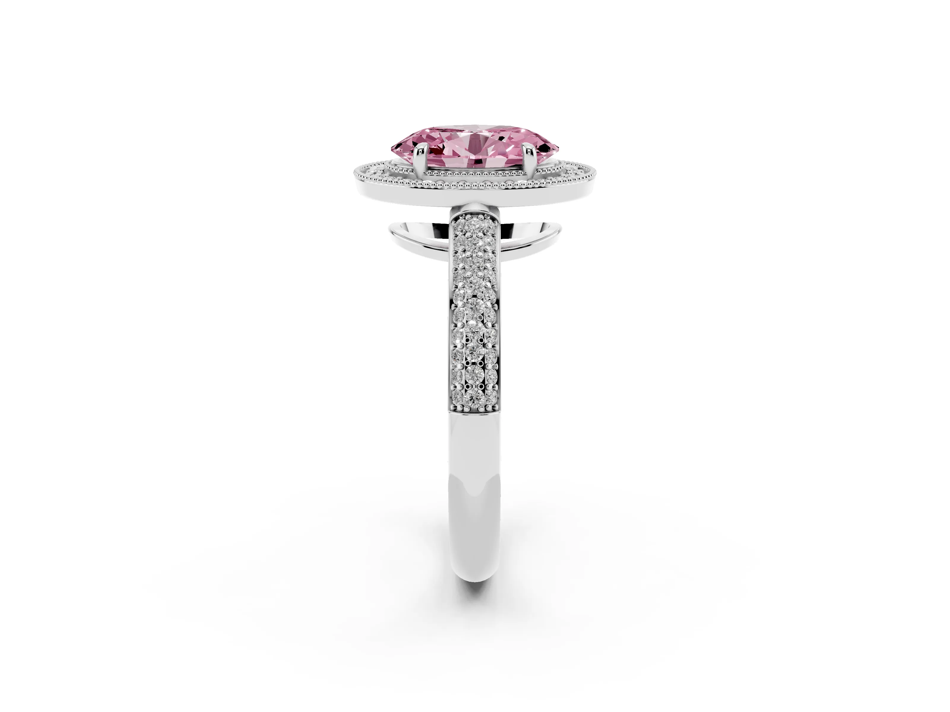 Fancy Pink Oval Cut Diamond Halo Pavé Band Set in Platinum with Prong Setting