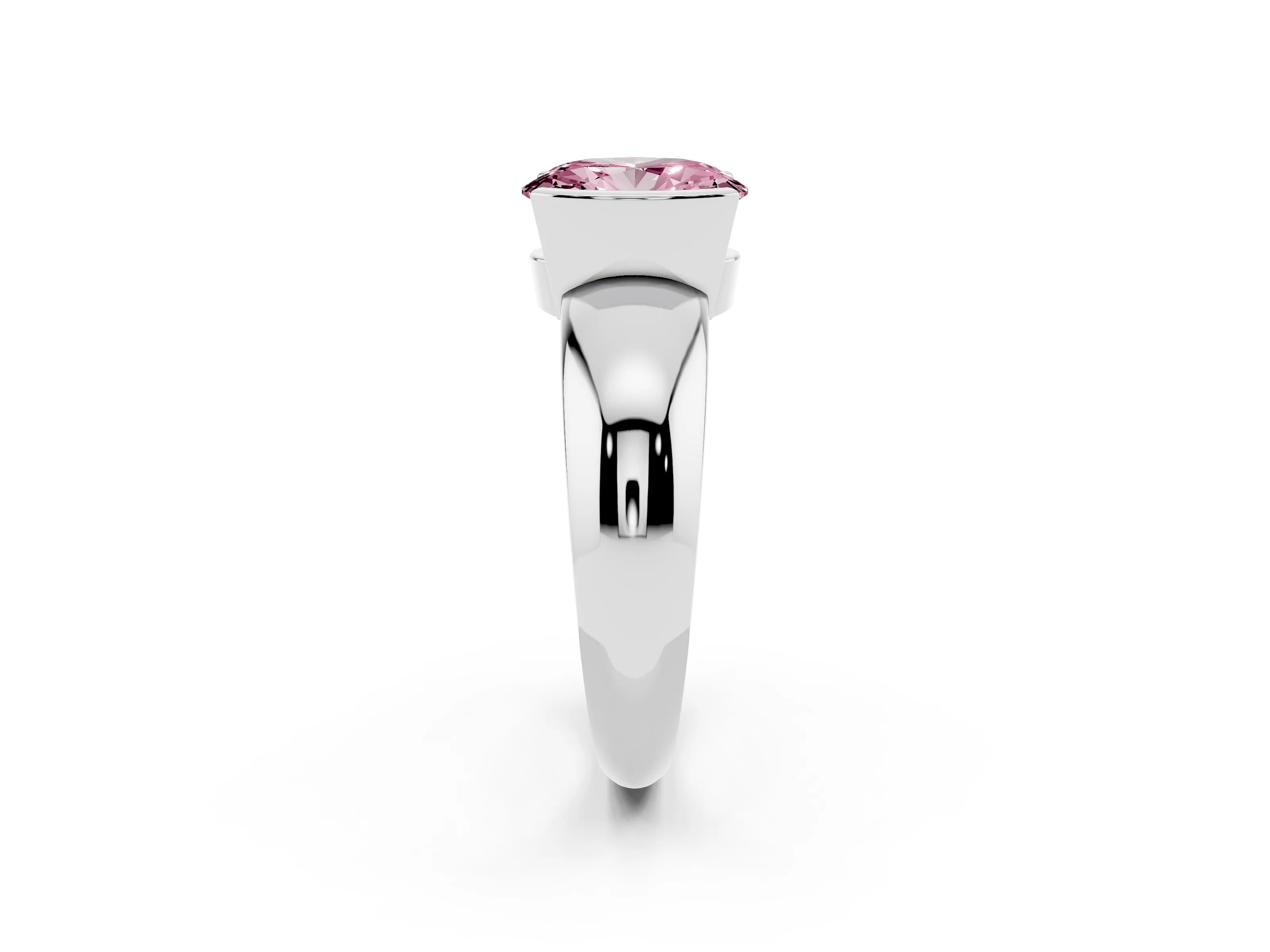 Fancy Pink Oval Cut Diamond Solitaire Tension Set Ring Set in Silver with Wide Band